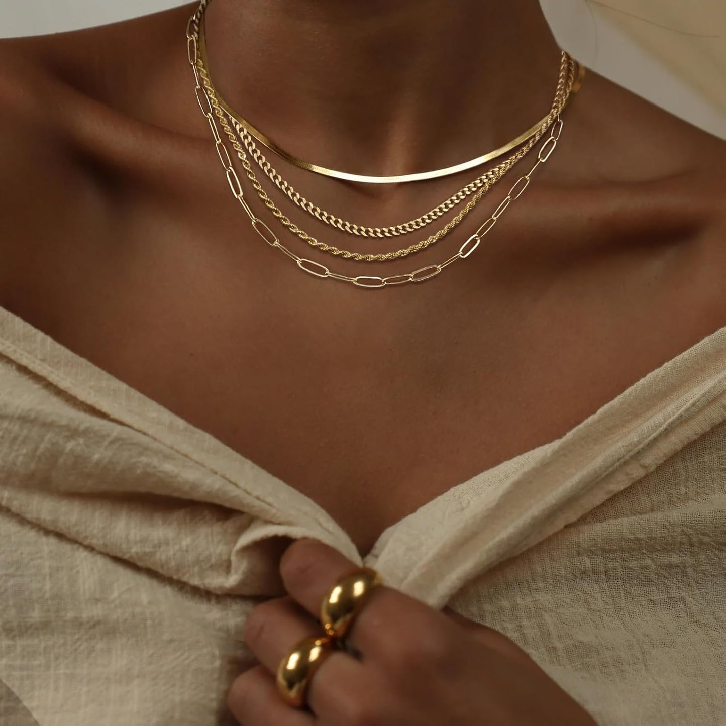 14K Gold/Sterling Silver Layered Necklace Set - Stackable Pendants (Pearl/Cross/Disc) & Chains (Cuban/Paperclip/Snake)