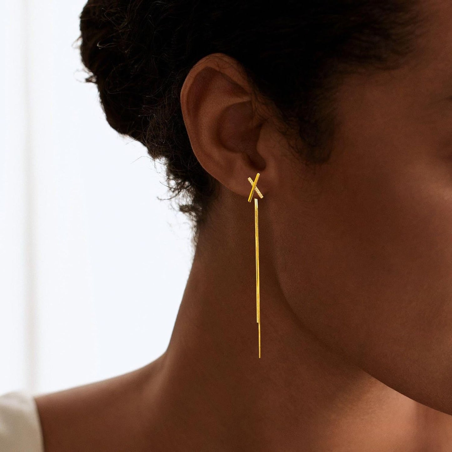 Gold Earrings for Women Trendy, Simple Dainty 14K Gold Plated Paperclip Square Chain Link Dangle Pin Stud Huggie Earrings Lightweight