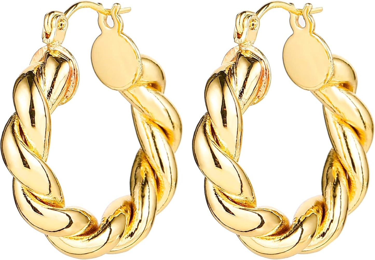 Gold Chunky Hoop Earrings Set for Women, 14K Gold Plated Twisted Huggie Hoop Earring, Thick Open Hoops Set Lightweight