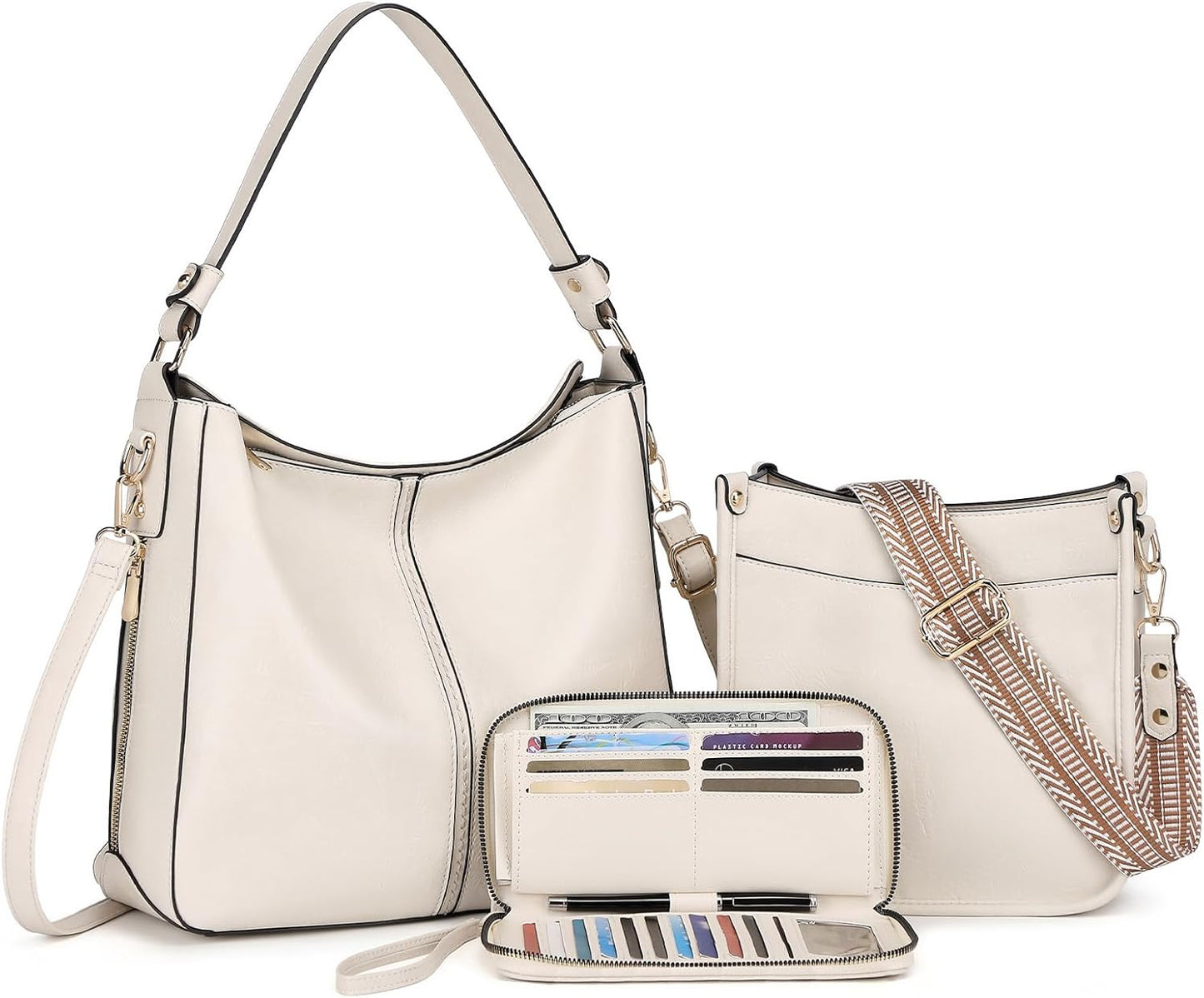 3PCS Crossbody Bags Set Large Leather Purse Shoulder Handbags with Wallet Adjustable Straps