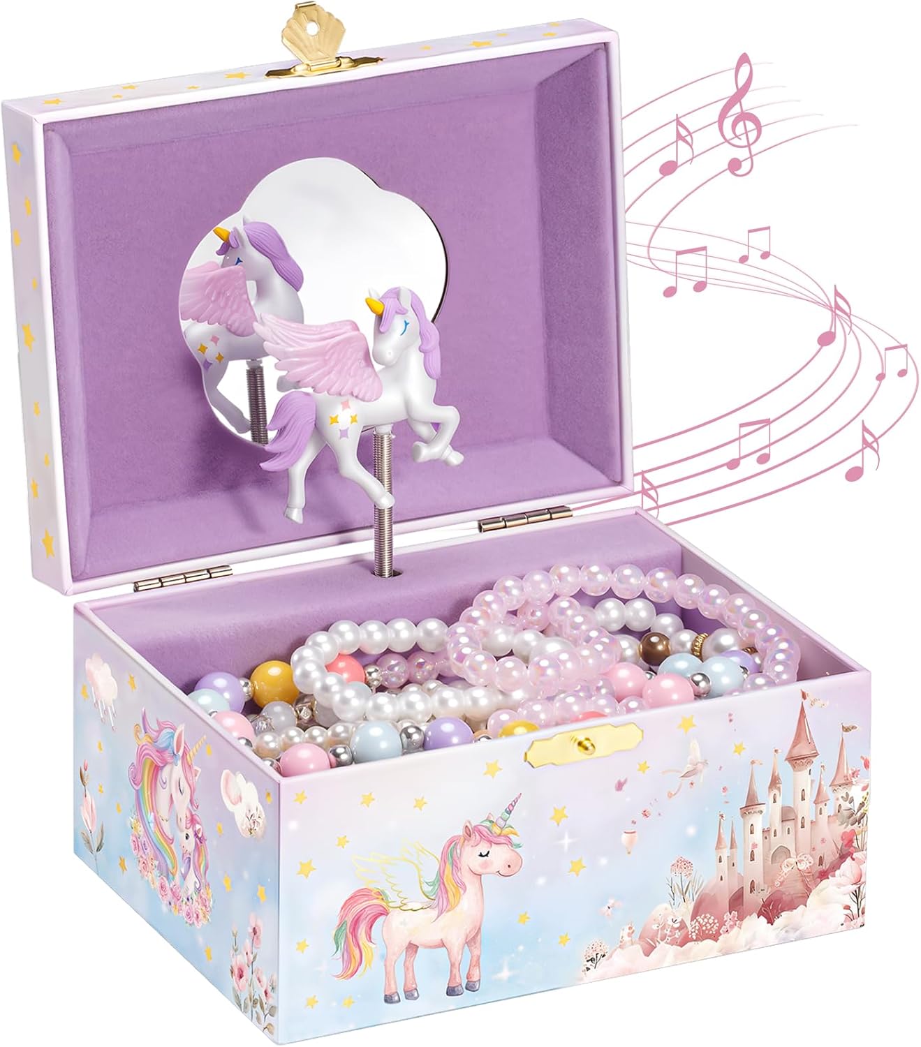 Musical Kids Jewelry Box with Spinning Unicorn Doll, Birthday Gifts for Little Girls Children Toddler