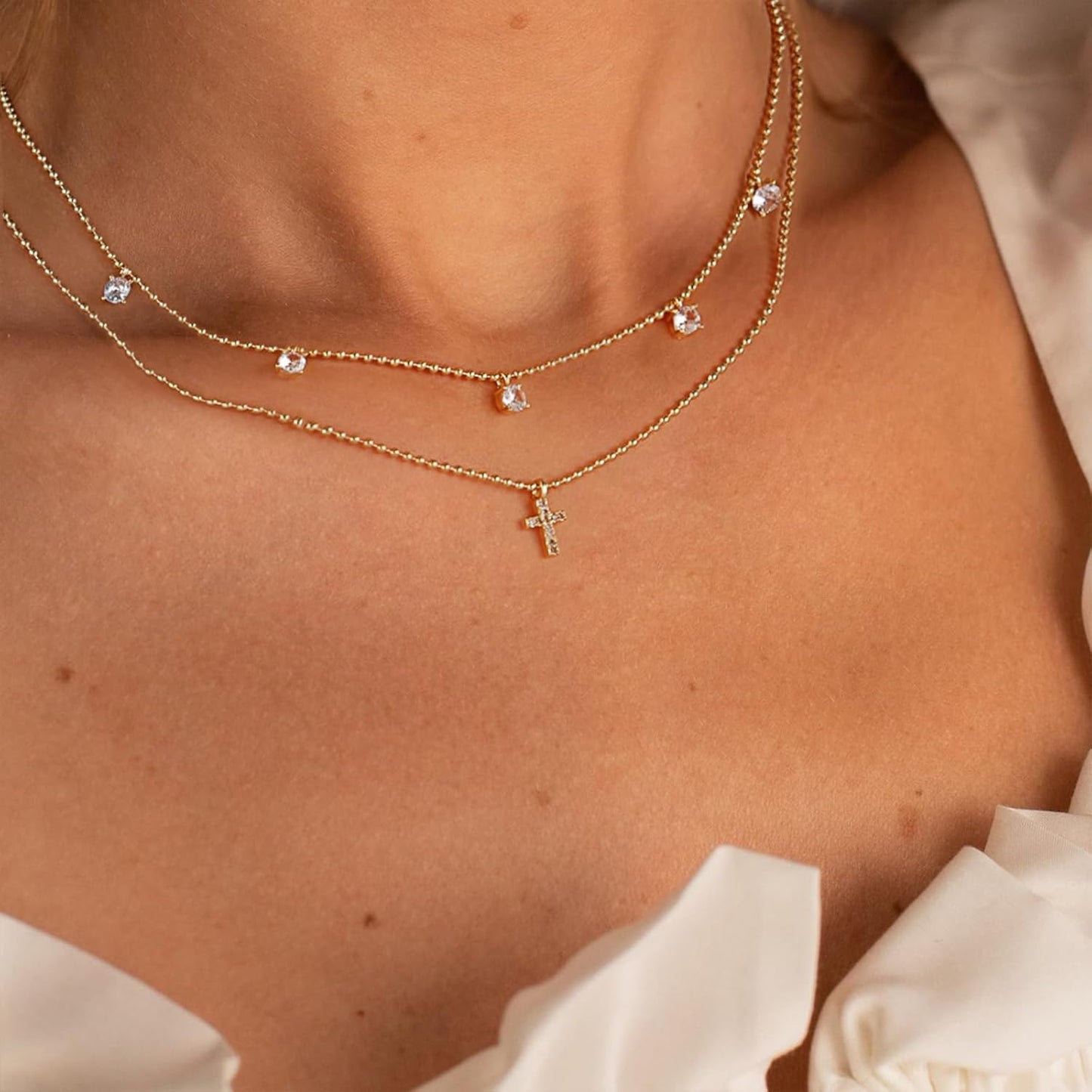 Dainty Cross Pendant Necklace, 14K Gold Silver Plated Small Religious Charm Choker, Baptism Easter Faith Jewelry Gift for Women