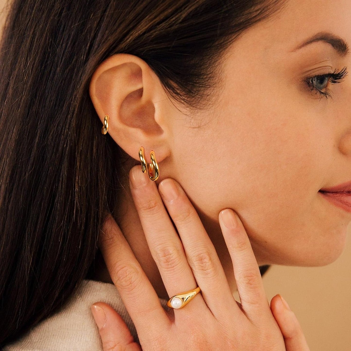 Small Sterling Silver Huggie Hoop Earrings Set for Women, 14K Gold Plated Hoops Stacks for Multiple Piercings