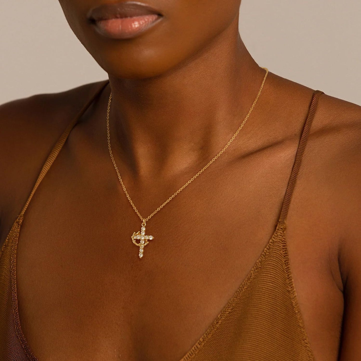 "14K Gold Diamond Cross Necklace for Women, Dainty Cubic Zirconia Pendant, Cute Tiny Gold Jewelry Gift"