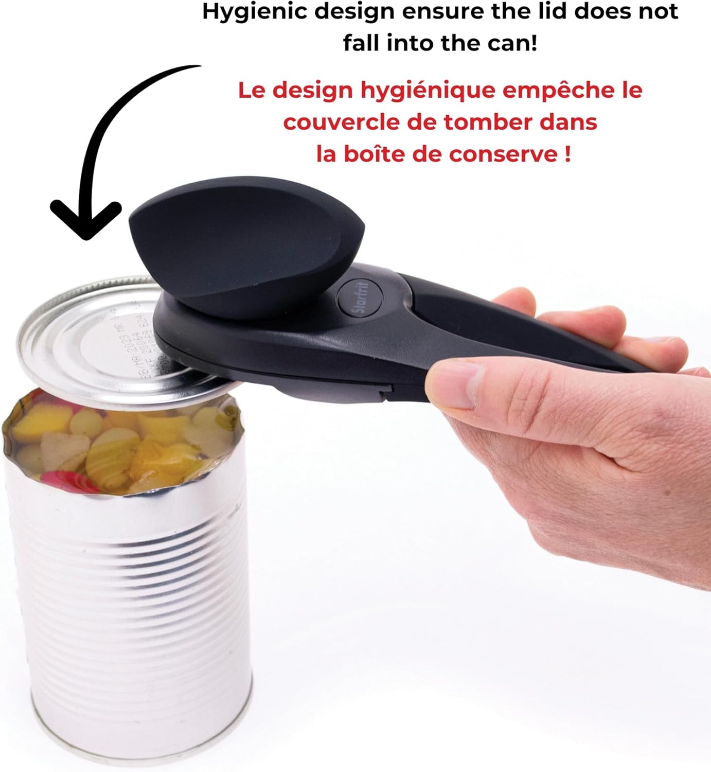 Can Opener - Safe No-Sharp-Edge Design, Holds Lid - Heavy Duty Comfort Grip