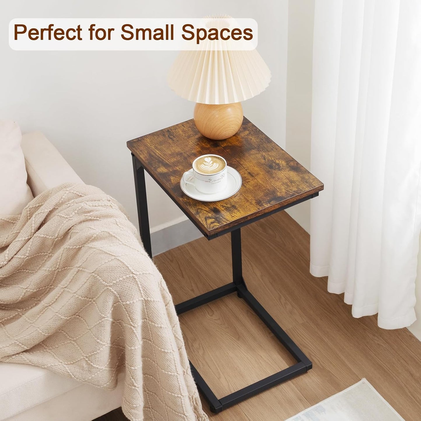 C Shaped coffeeTable, End Tables Living Room Set of 2, Slide Under Couch Table for Sofa, Small Space