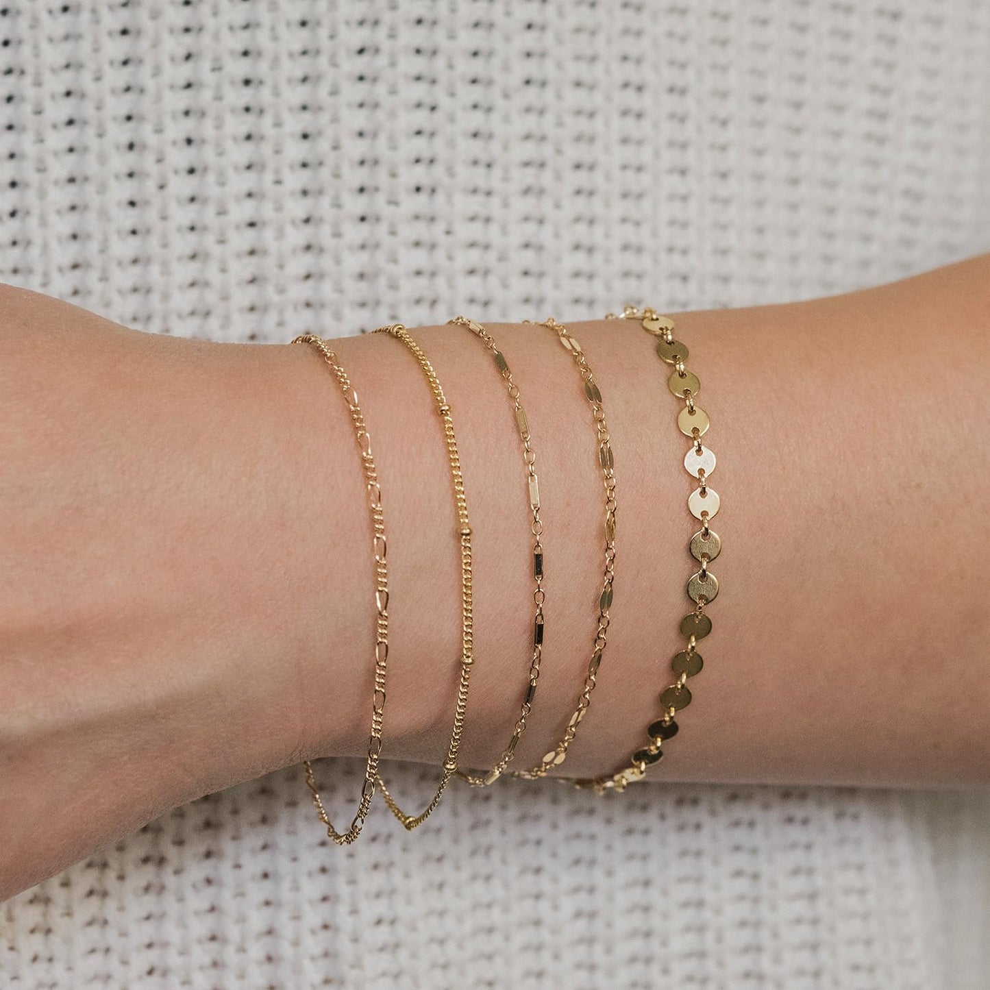 Gold Bracelets - Real 14K Women's Cute Tennis Cubic Beaded Link Paperclip Dainty Bracelet Pack