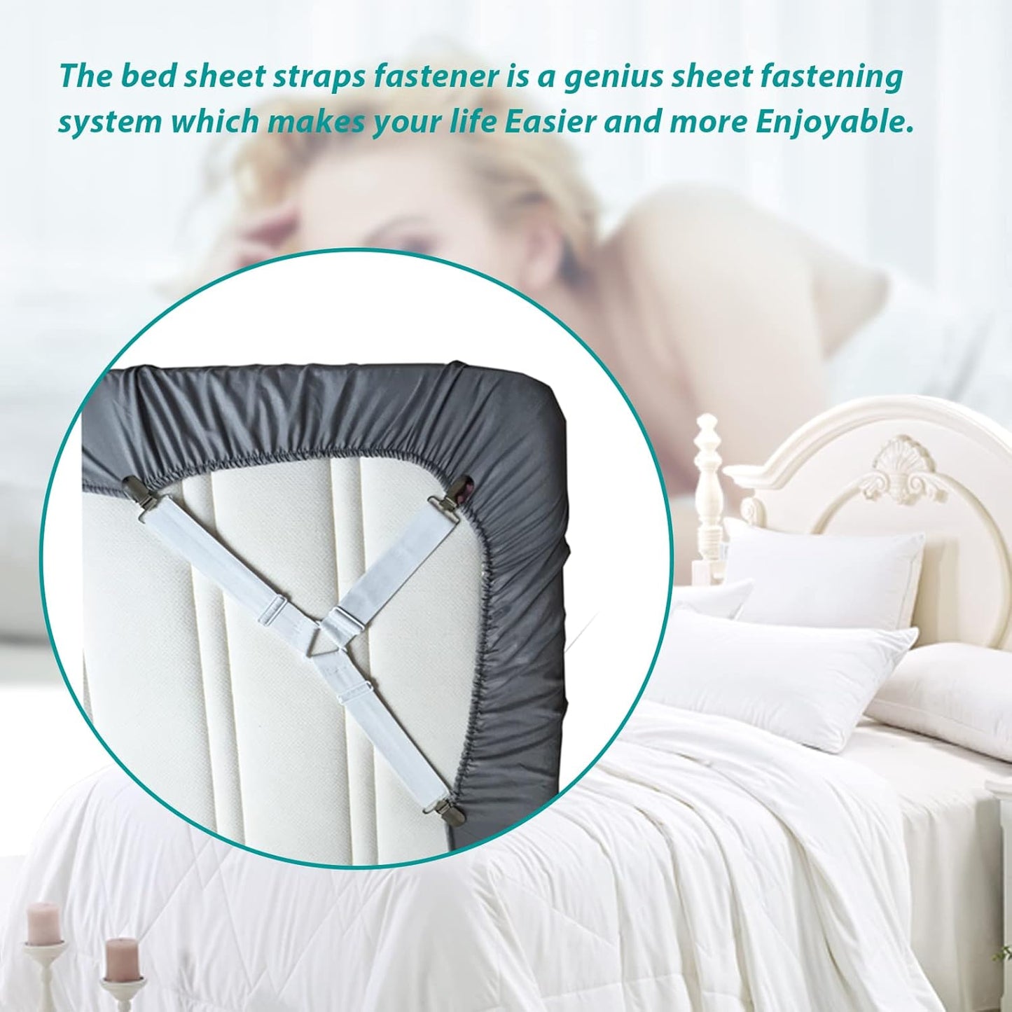 Bed Sheet Fasteners, Bed Corner Holder and Keepers and the Bed Sheet Grippers Clips (Set of 4)