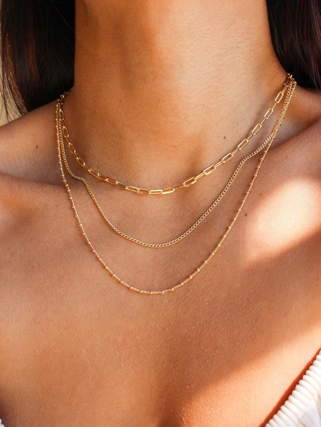 " 18K Gold Plated Waterproof Necklace Set, Non-Tarnish Stainless Steel Layered Chains, Dainty Stackable Thin Chains for Women, Trendy Jewelry Gift"