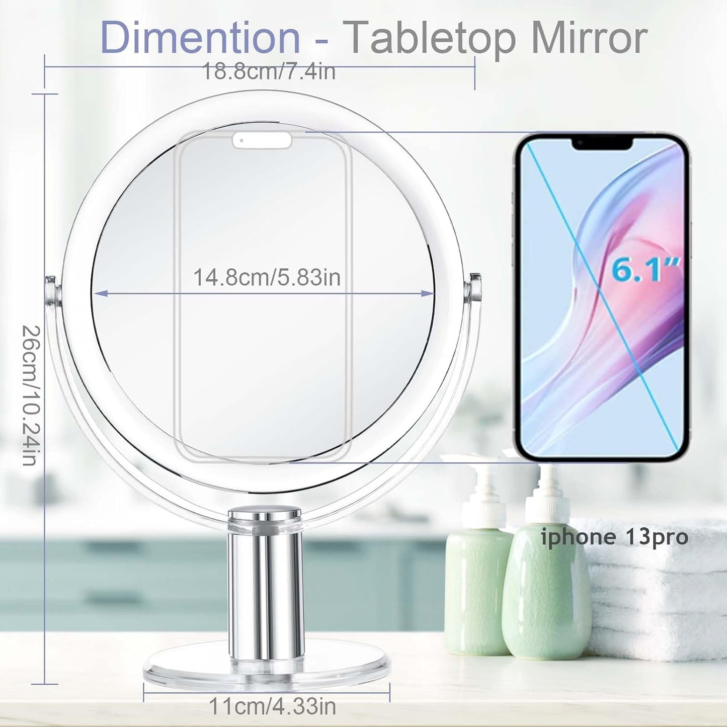 Vanity Makeup Mirror with Stand, 1X/15X Magnification Double Sided 360 Degree Swivel