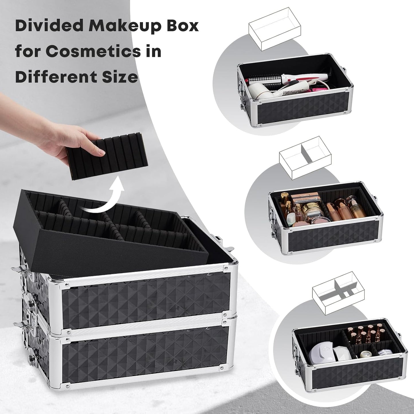 Rolling Makeup Case, 4-in-1 Cosmetology Case on Wheels, Nail Tech Cart for Trave