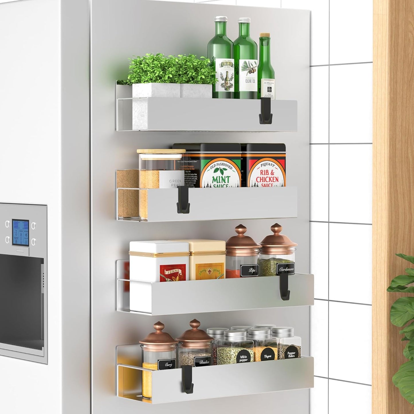 Metal 4 Pack Magnetic Spice Storage Rack Organizer for Refrigerator and Oven Organizers and Storage