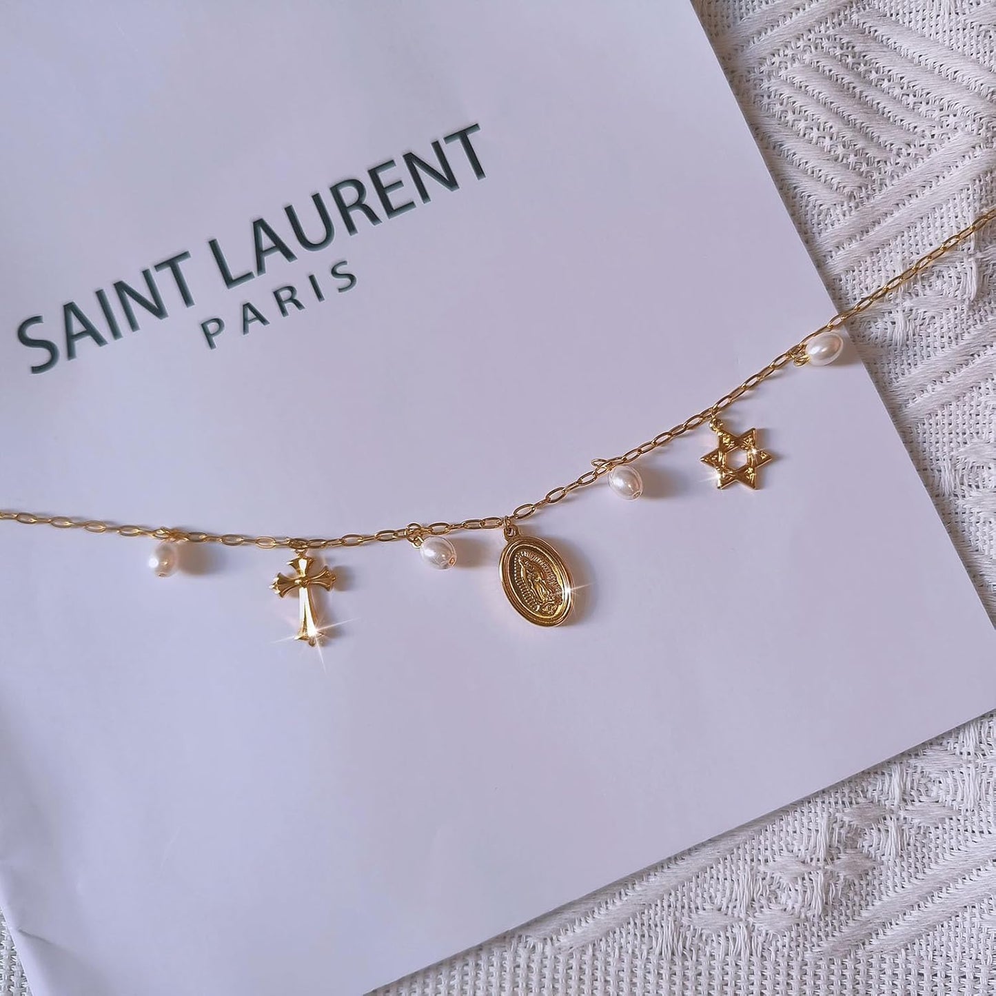 Dainty Gold Paperclip Charm Necklace With Shell, Moon, Star & Hexagram Pendant - Summer Beach Jewelry Gift For Women