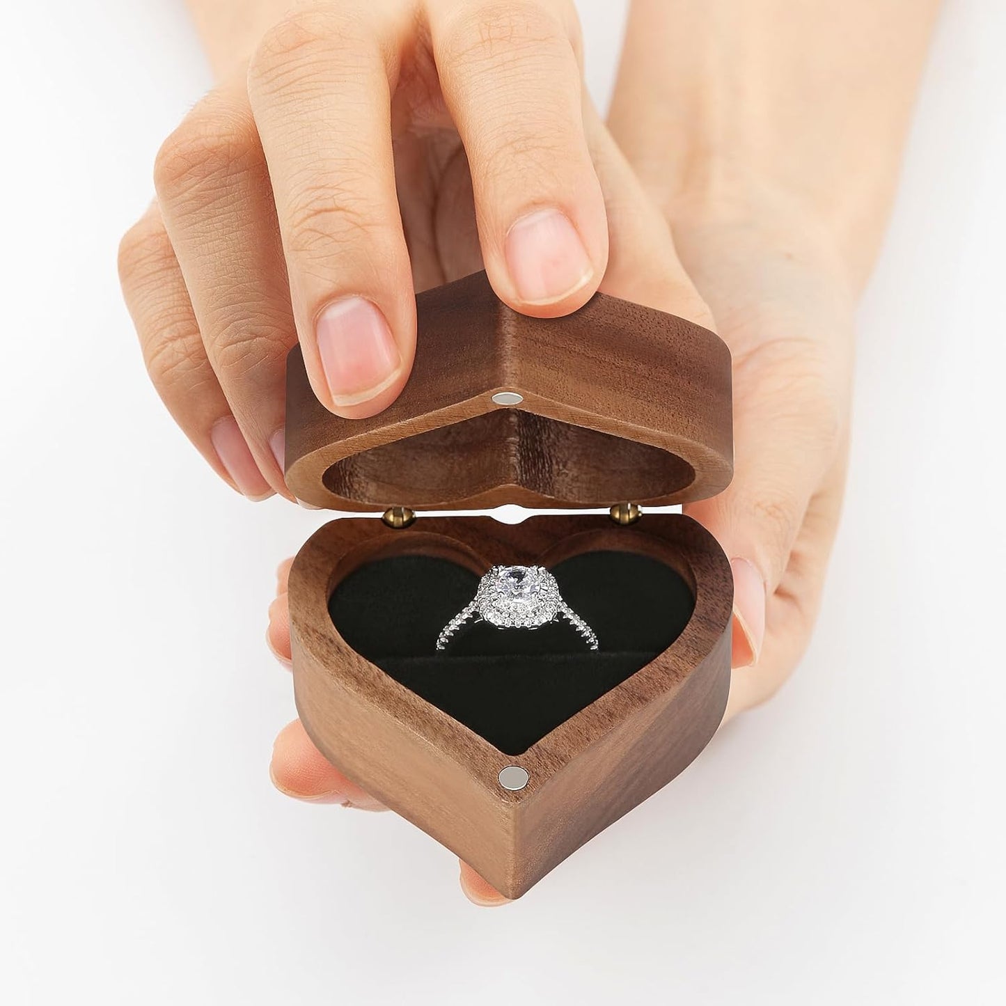 Wooden Heart Shape Ring Gift Box with Single Slot 2 Slot, for Proposal Engagement Wedding Ceremony Anniversary