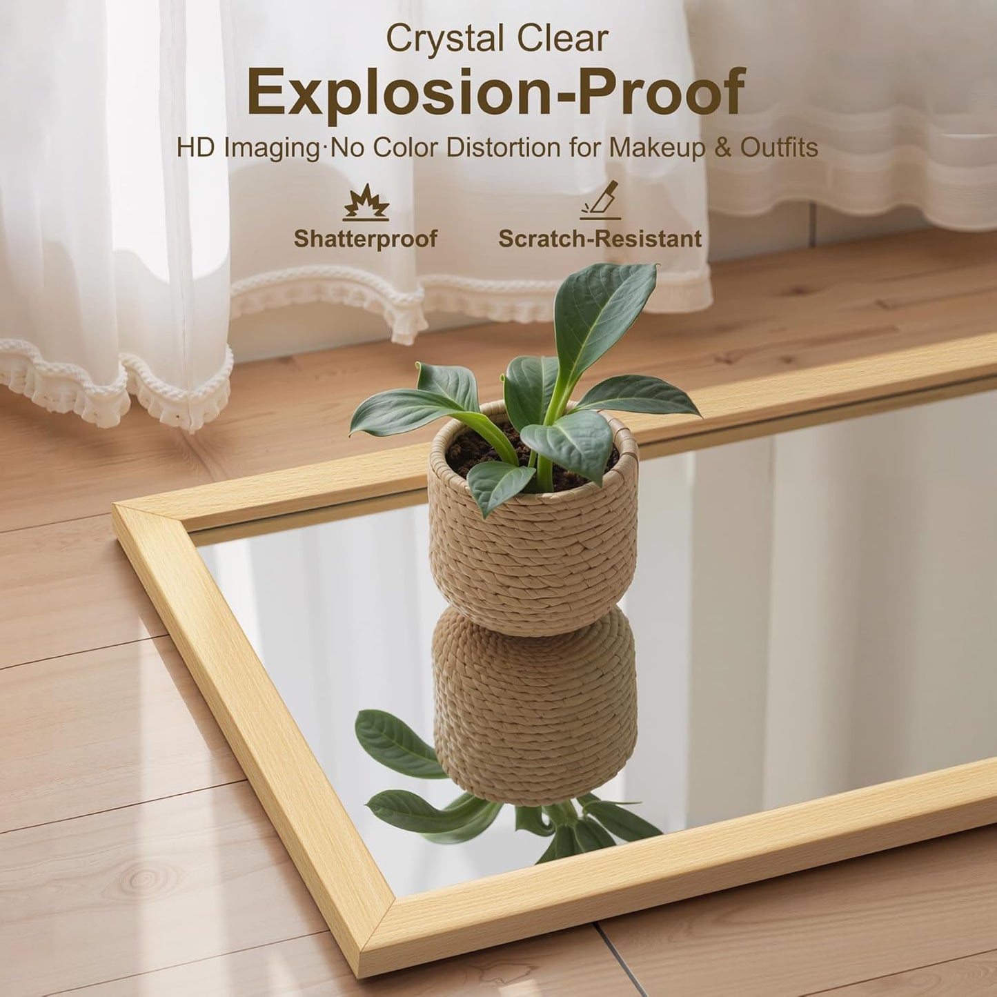 Wall Full Length Mirror, Standing Mirror Full Body, with Wooden Frame(with Stand,56x20)