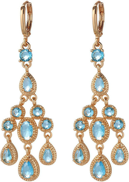 Vuskdtei18K Gold Plated Flower Dangle Earrings for Women, Hypoallergenic Cubic Zirconia Earrings, Elegant Chandelier Drop Earrings