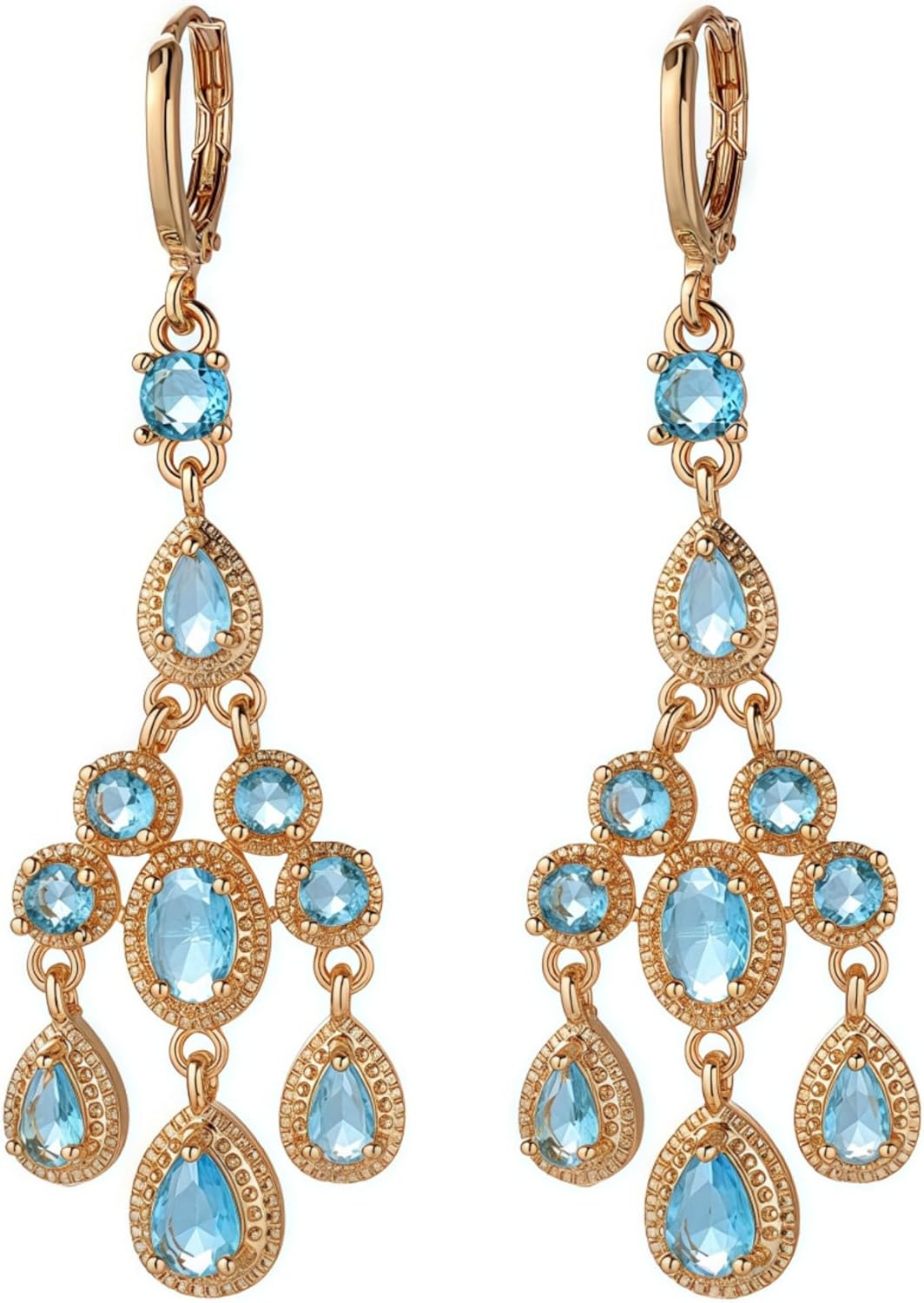 Vuskdtei18K Gold Plated Flower Dangle Earrings for Women, Hypoallergenic Cubic Zirconia Earrings, Elegant Chandelier Drop Earrings