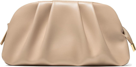 Dressy Vegan Leather Clutch Purse for Women Formal, Soft Pleated PU Evening Clutch for Weddings, Proms