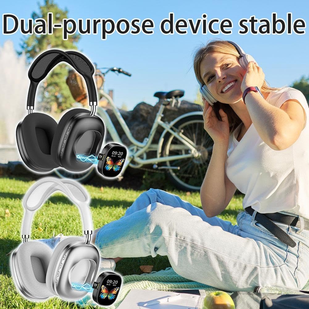 OMOMMD 2-in-1 Bluetooth Headphones & Portable Speaker with LCD Touch Screen, Built-in FM Radio, TF Card Playback, Over-Ear Wireless Headset with Long Battery Life