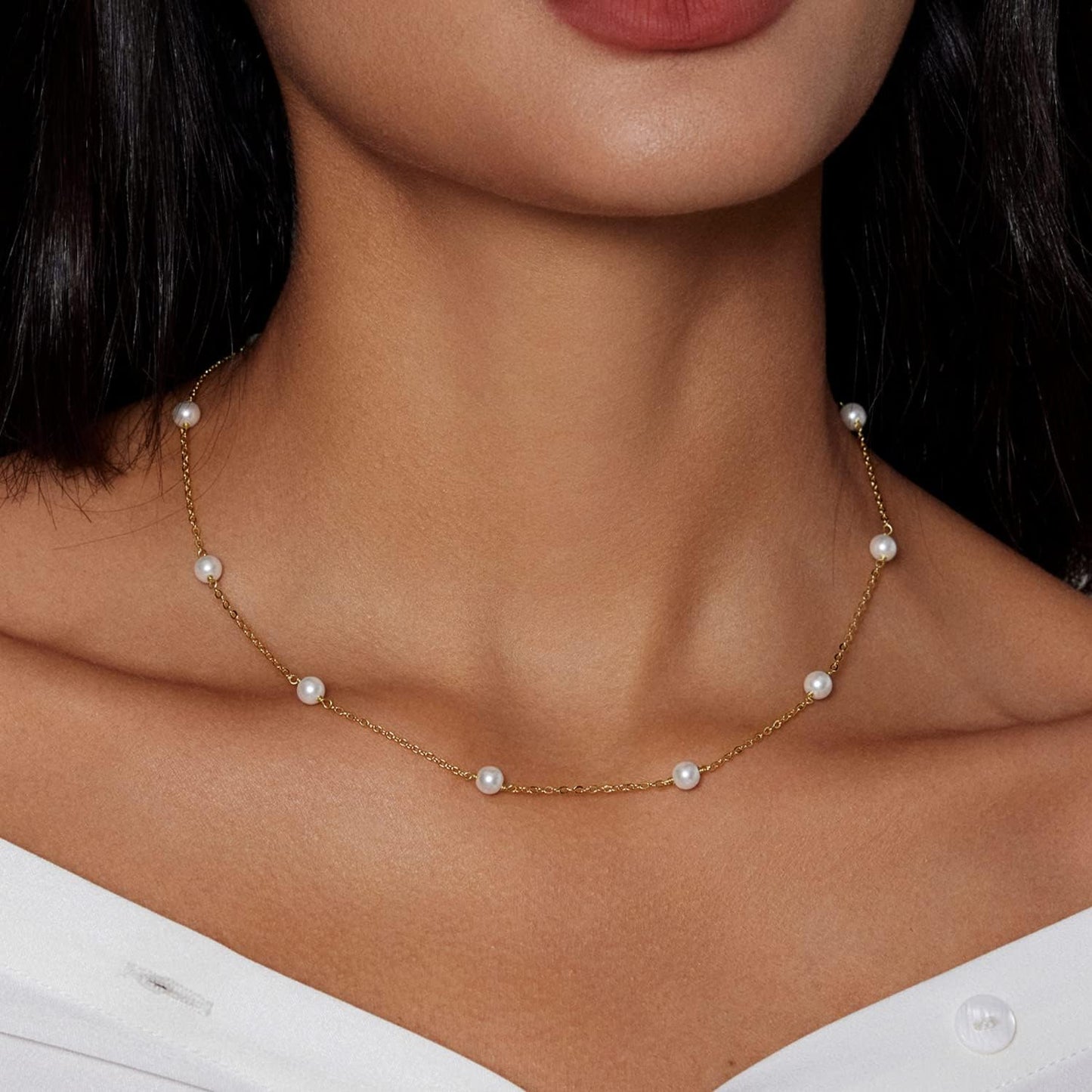Pearl Choker Necklace, 4MM/6MM/8MM Dainty Round Imitation Pearl, Wedding Bridesmaid Jewelry Gift for Women