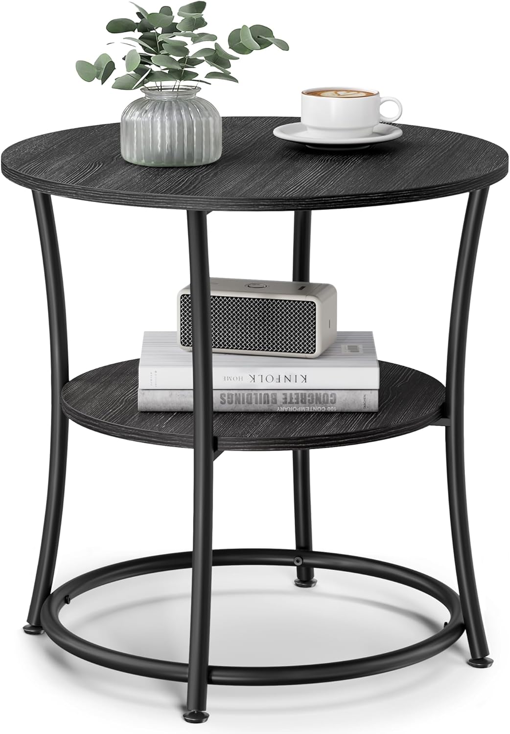 2-Tier Round End Table, Nightstand with Steel Frame for Small Spaces