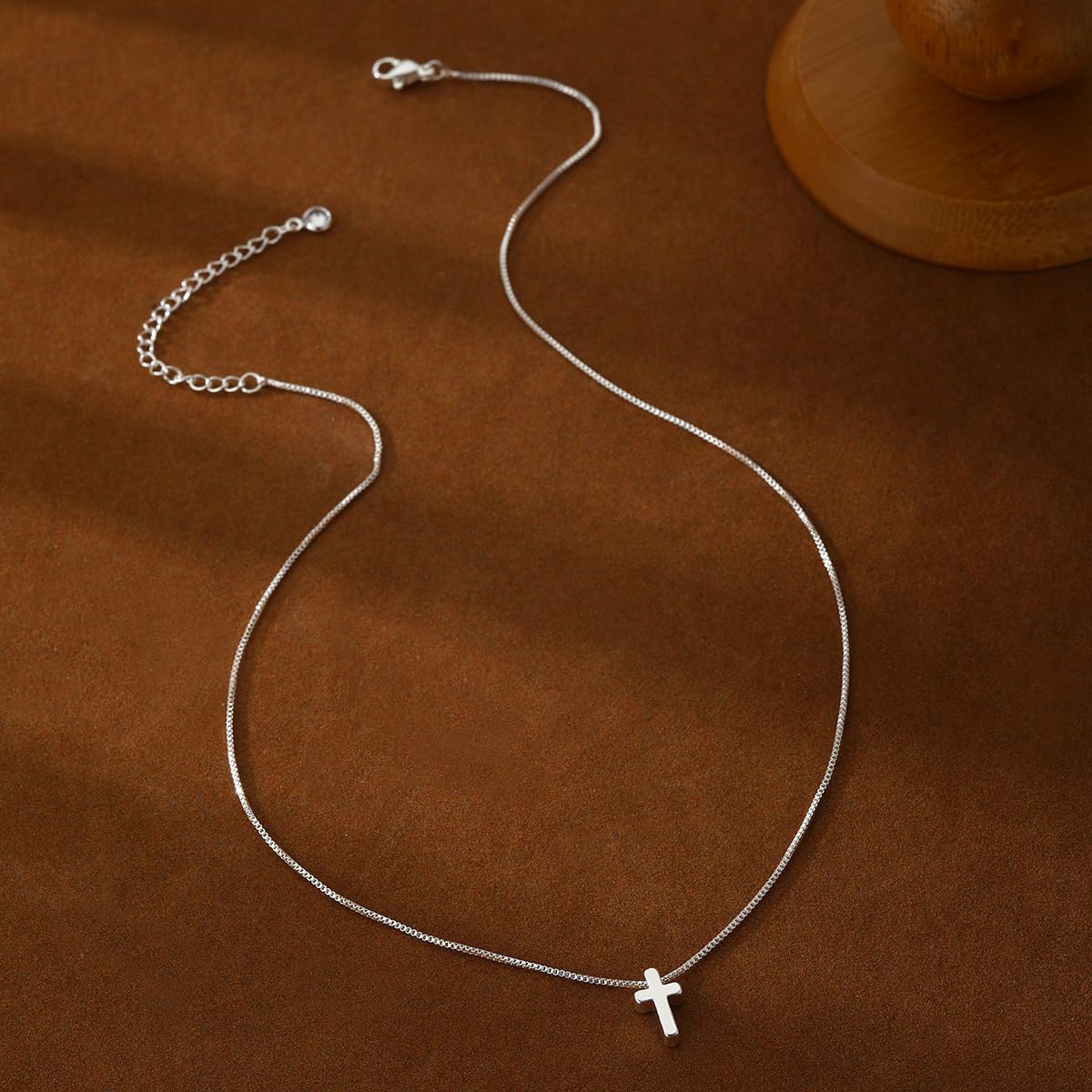 14K Gold/Silver Cross Necklace, CZ Box Chain with Pearl Beads, Minimalist Everyday Jewelry Gift for Women