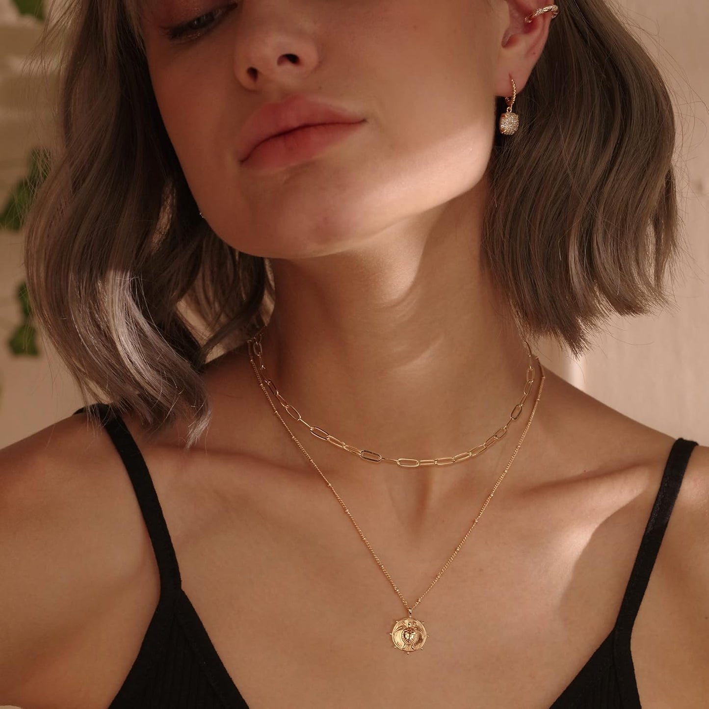 Layered Heart Necklace, Handmade 18K Gold Plated Dainty Choker With Arrow Bar Pendant for Women
