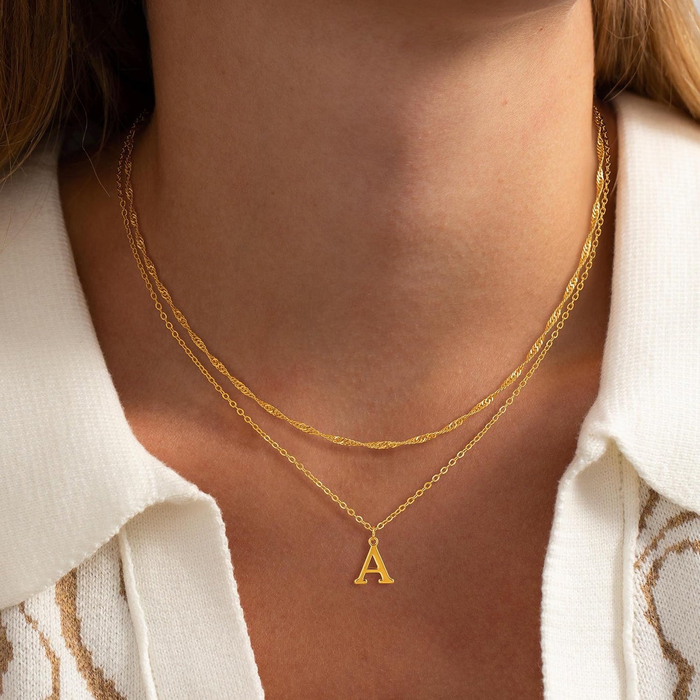 Dainty Gold or Silver Plated Initial Choker: Layered Letter Pendant Necklace for Women & Teens, Personalized Stackable Gift