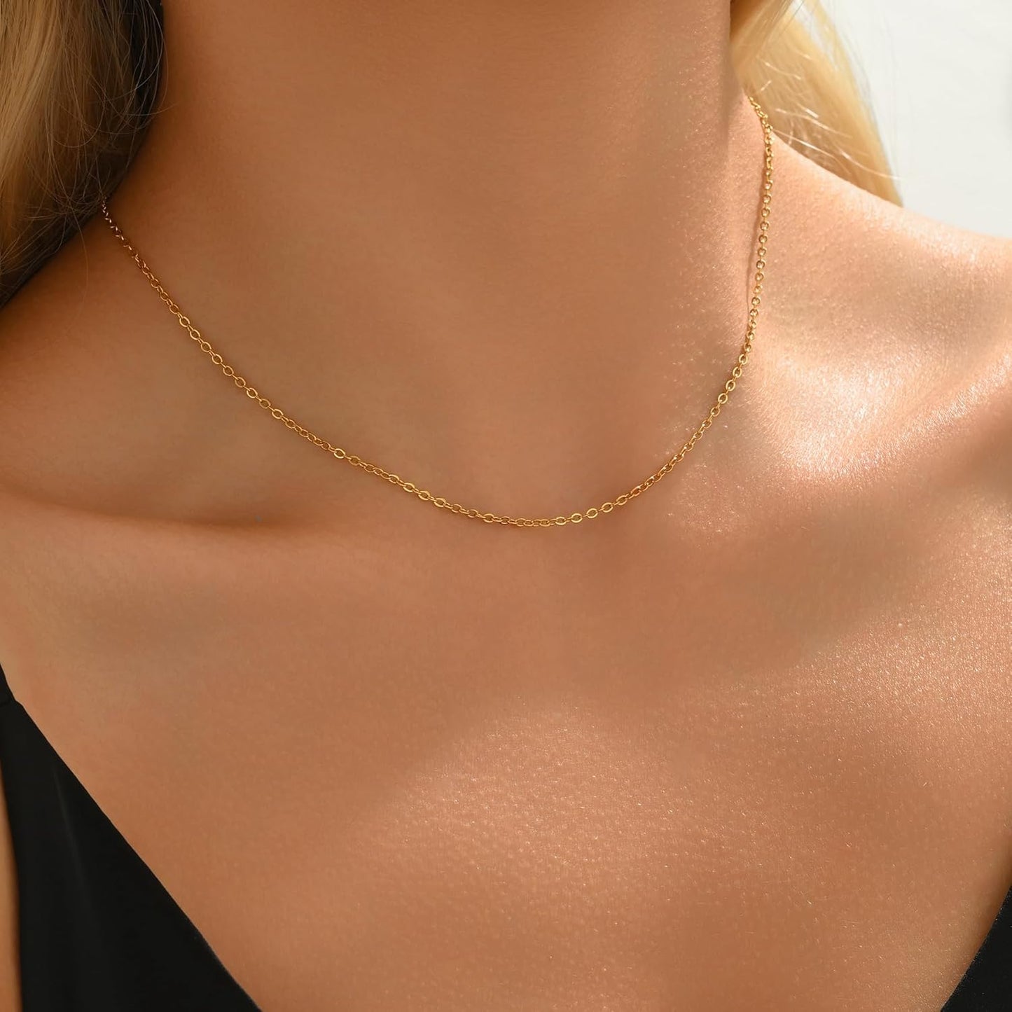 Dainty Gold Chain Necklace For Women - 18K Gold Plated Coin Disc Choker With Beaded & Paper Clip Layered Chain, Everyday Jewelry Gift