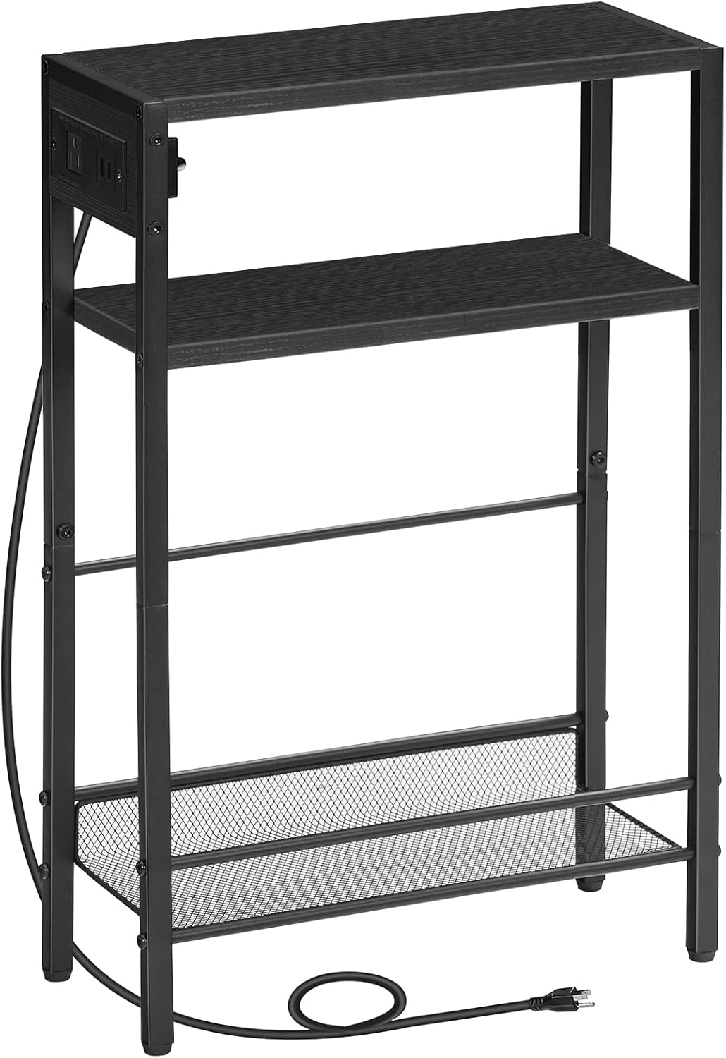Small Narrow Side Table with Charging Station, Slim Nightstand with USB Ports Outlet