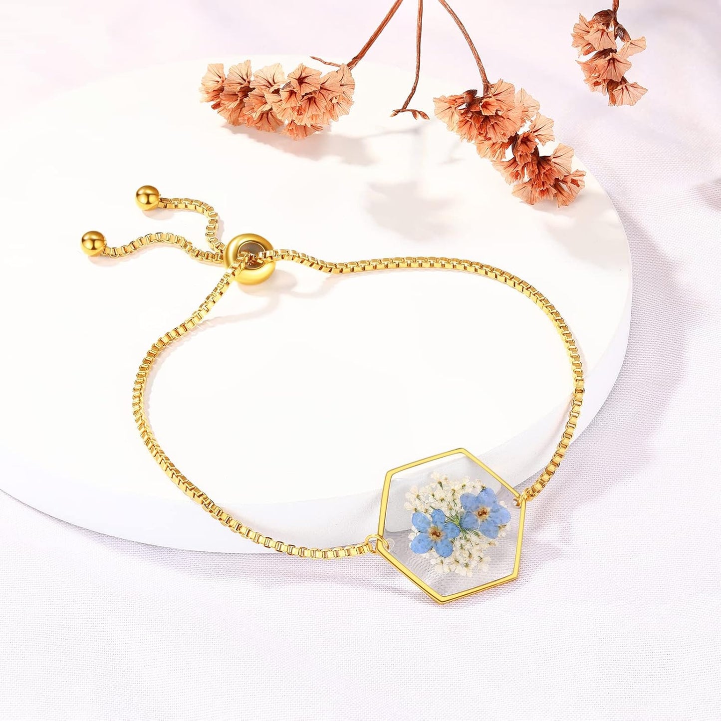 Pressed Wildflower Bracelet | Pressed Flower Bracelet | Gold/Silver Pressed Flower Jewelry | Personalized Handmade Jewelry