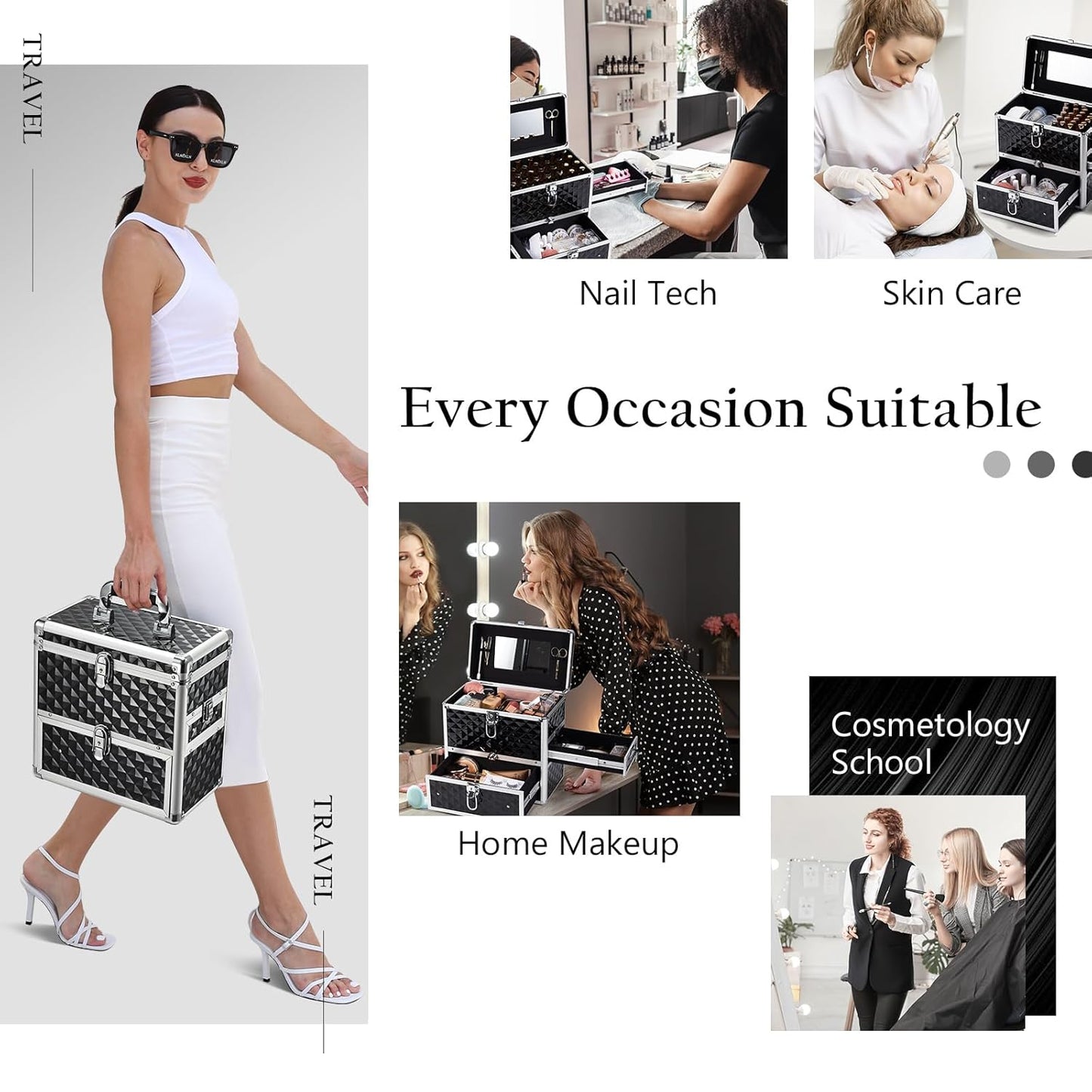 Nail Polish Makeup Case with Drawer and Dividers Manicure  Makeup Box With Mirror Lockable Keys Box