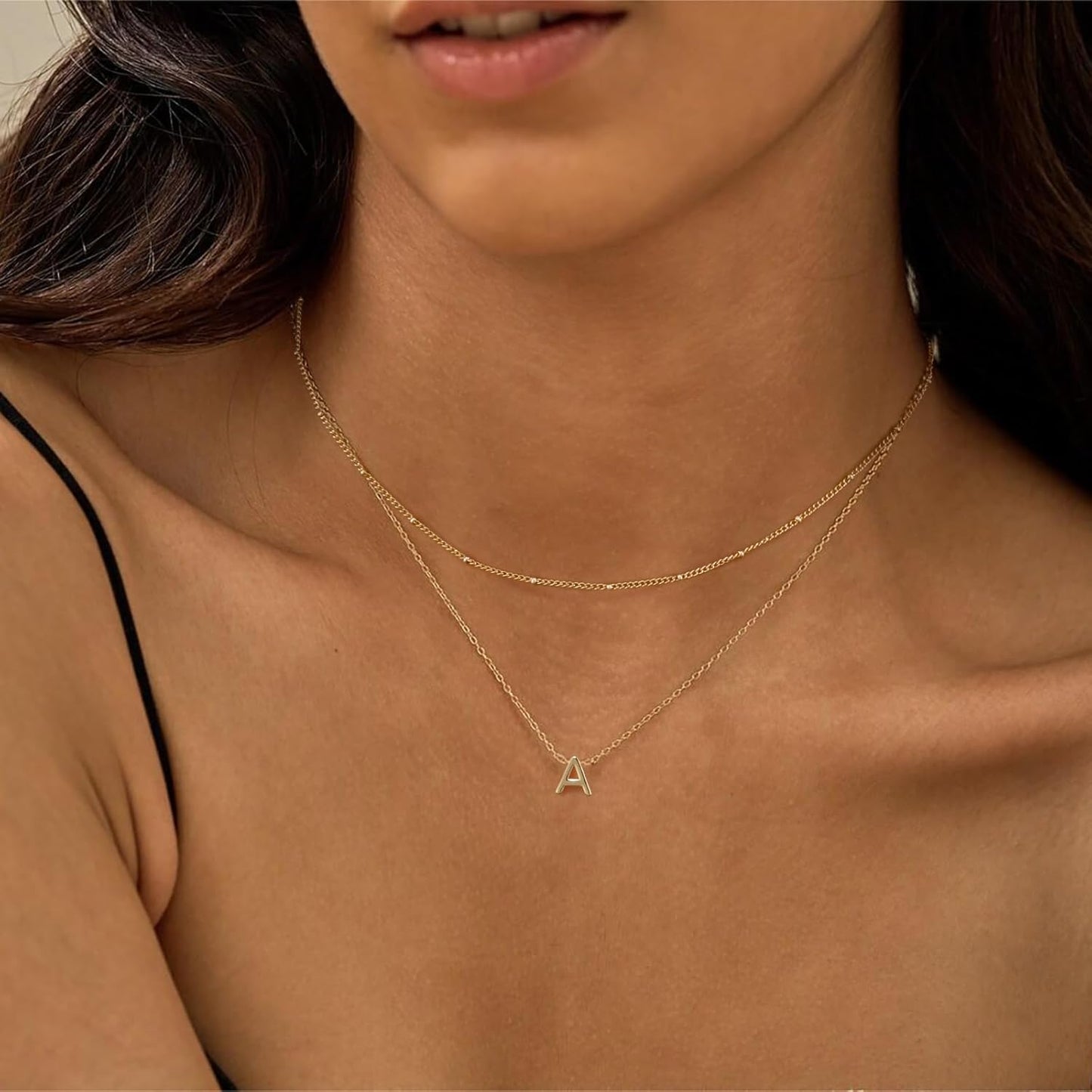 14K Gold Plated Initial Necklace, Layered A-Z Letter Pendant with Satellite Chain, Personalized Minimalist Jewelry Gift for Women