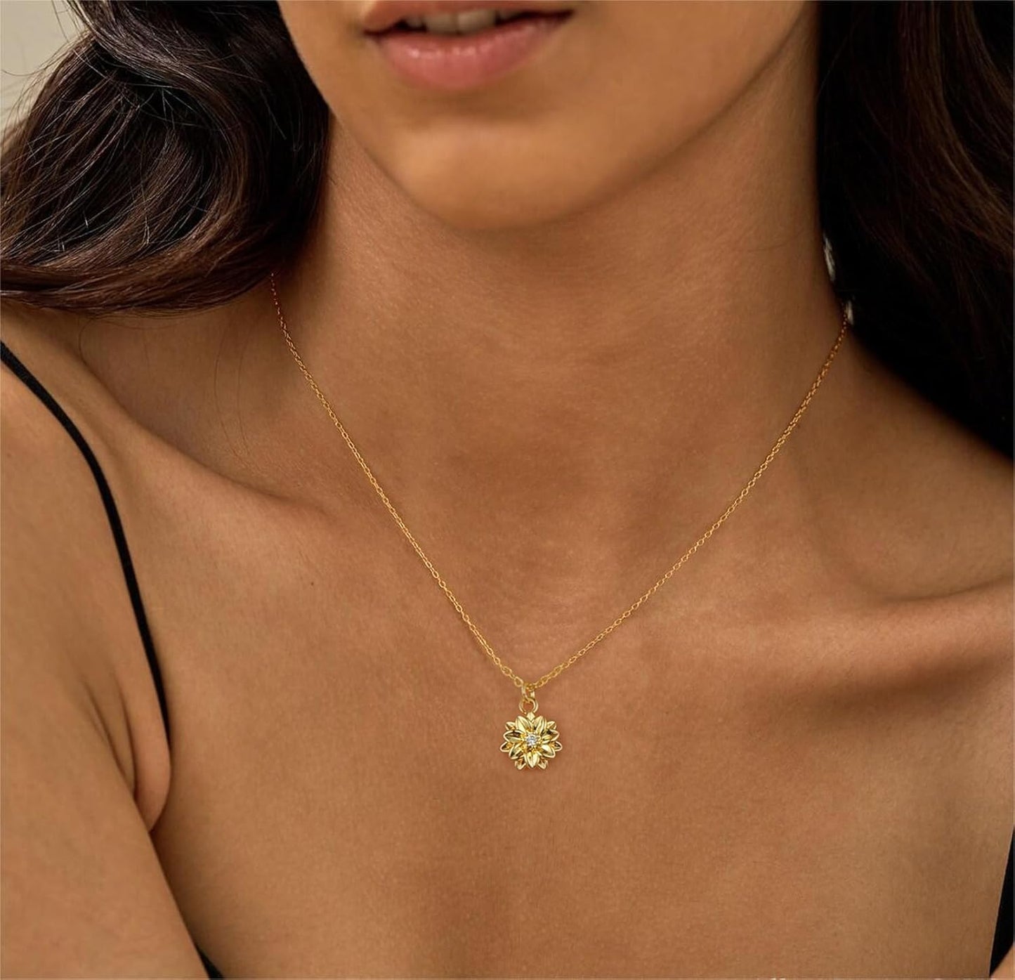 Dainty Birth Flower Necklace with Emerald Birthstone, 14K Gold Plated Cubic Zirconia Pendant, Birthday Gift for Women