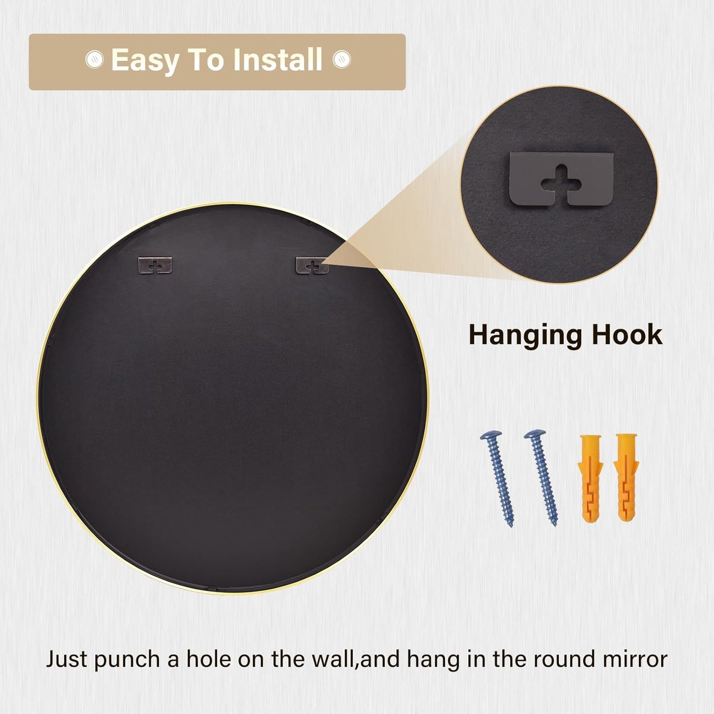 Round Mirror 30 Gold Wall Mirrors Vanity Mirror with Brushed Aluminum Alloy Frame Modern