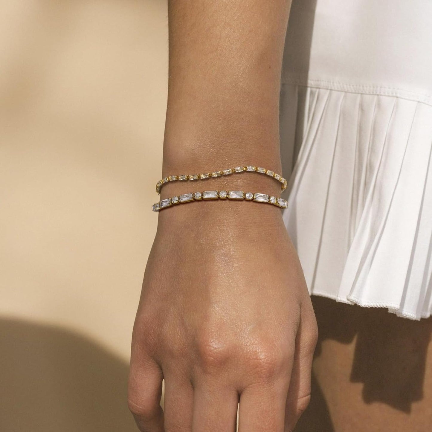 Tennis Bracelet for Women, 14K Gold Plated Cubic Zirconia Adjustable Slider Bracelets Trendy Jewelry Gift