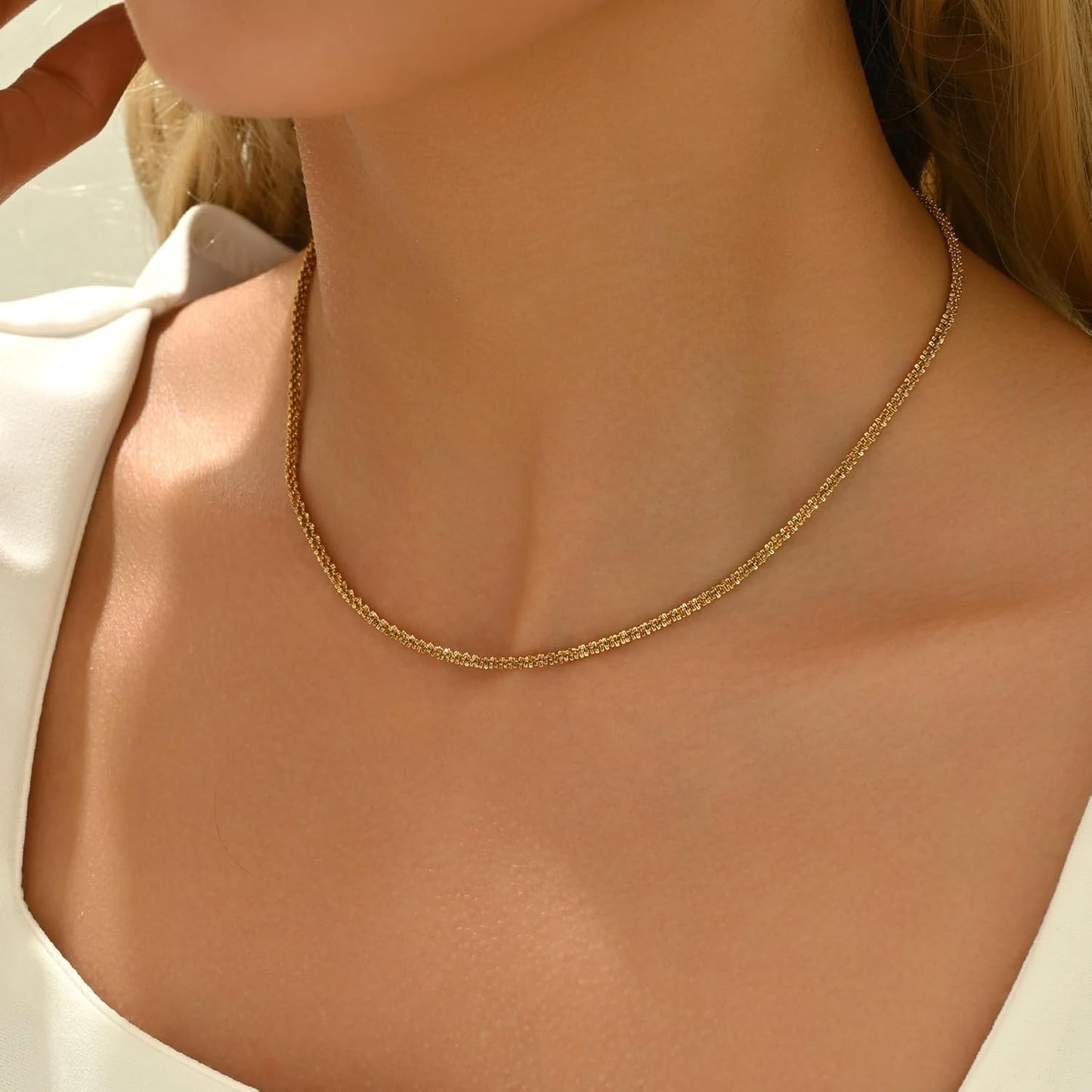Dainty Gold Chain Necklace For Women - 18K Gold Plated Coin Disc Choker With Beaded & Paper Clip Layered Chain, Everyday Jewelry Gift