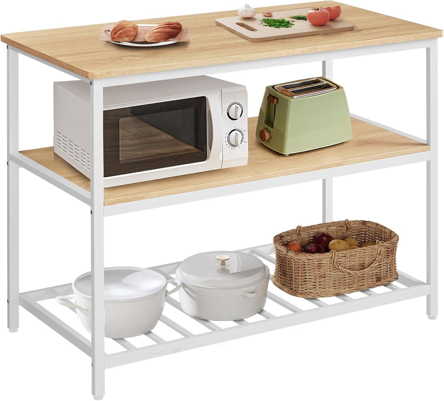 47.2 Inches Width Kitchen Shelf with Large Worktop, coffee table, Stable Steel Structure,Easy to Assemble