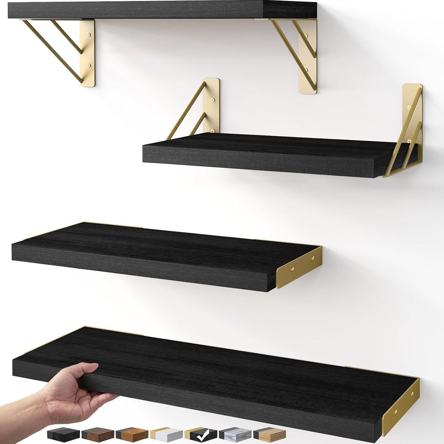 Wall Mounted Floating Shelves, Wood Floating Wall Shelf for Books & Decor（Set of 4）