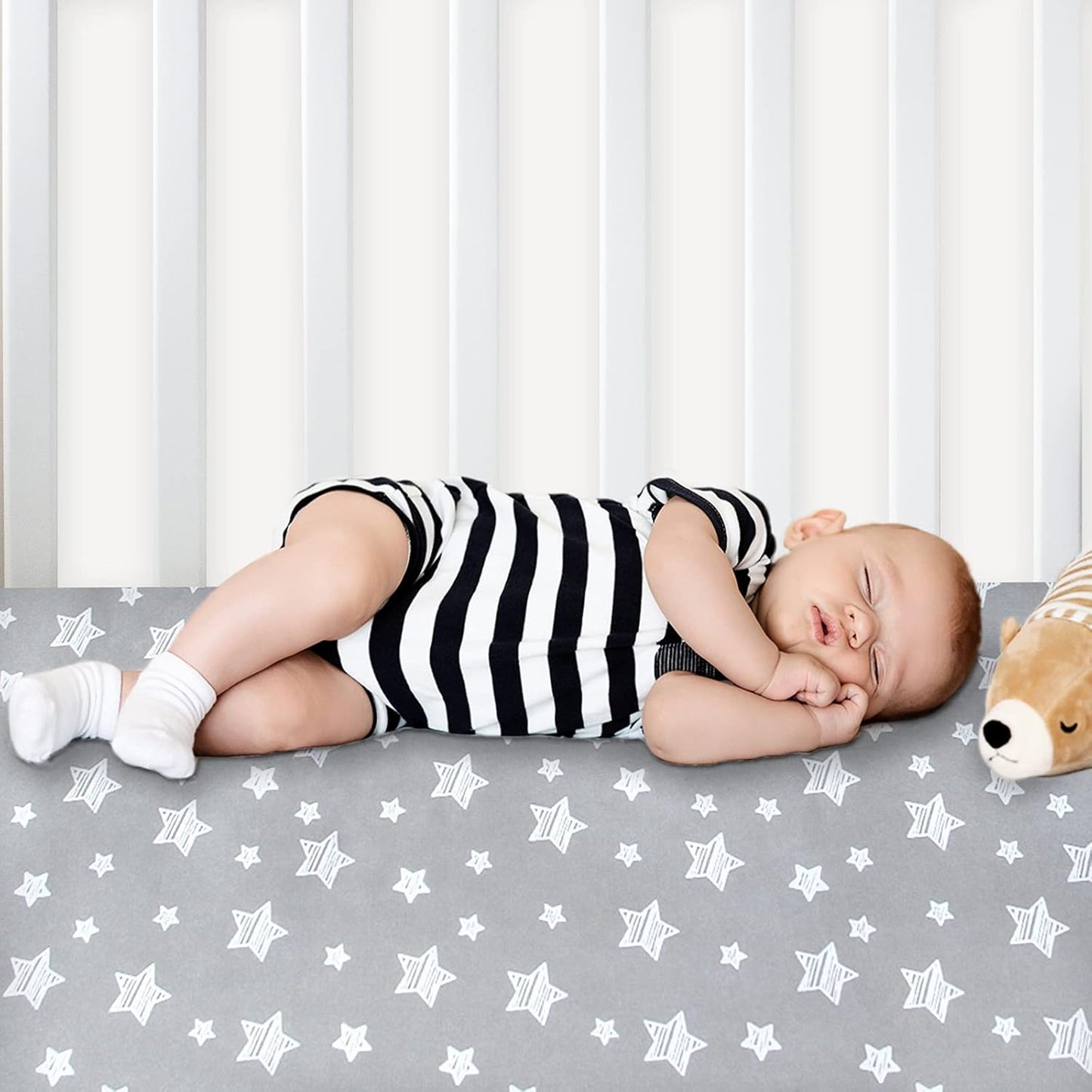 2 Pack Mini Crib Sheets, Stretchy Playard Fitted Sheet, Soft and Breathable Material, Stars & Bunny
