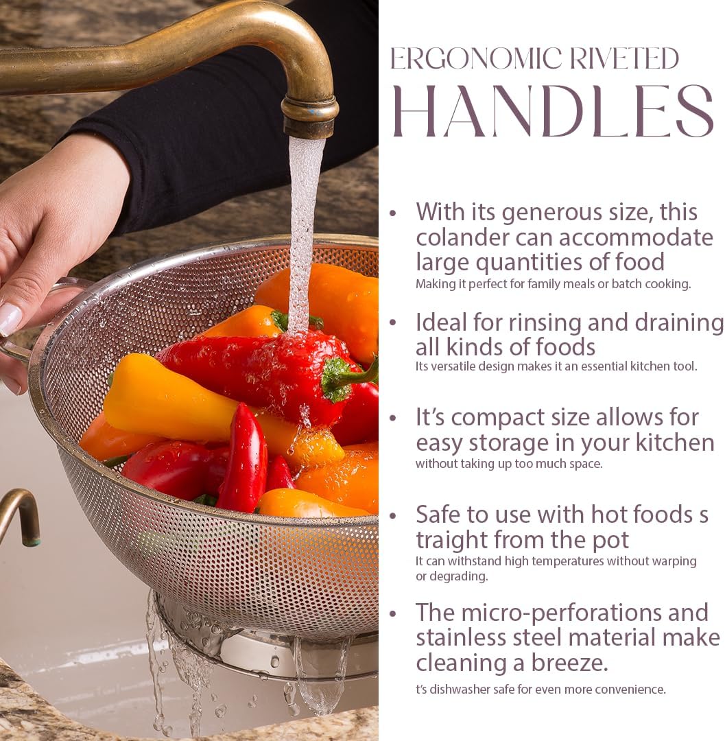 18/8 Pasta Strainer Bowl for Pasta, Spaghetti, Vegetables, Fruit, and Pot Draining - Stainless Steel Colander