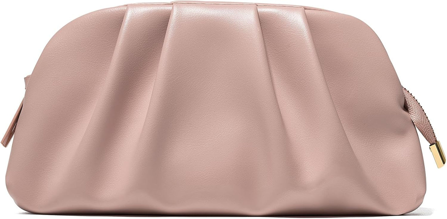Dressy Vegan Leather Clutch Purse for Women Formal, Soft Pleated PU Evening Clutch for Weddings, Proms