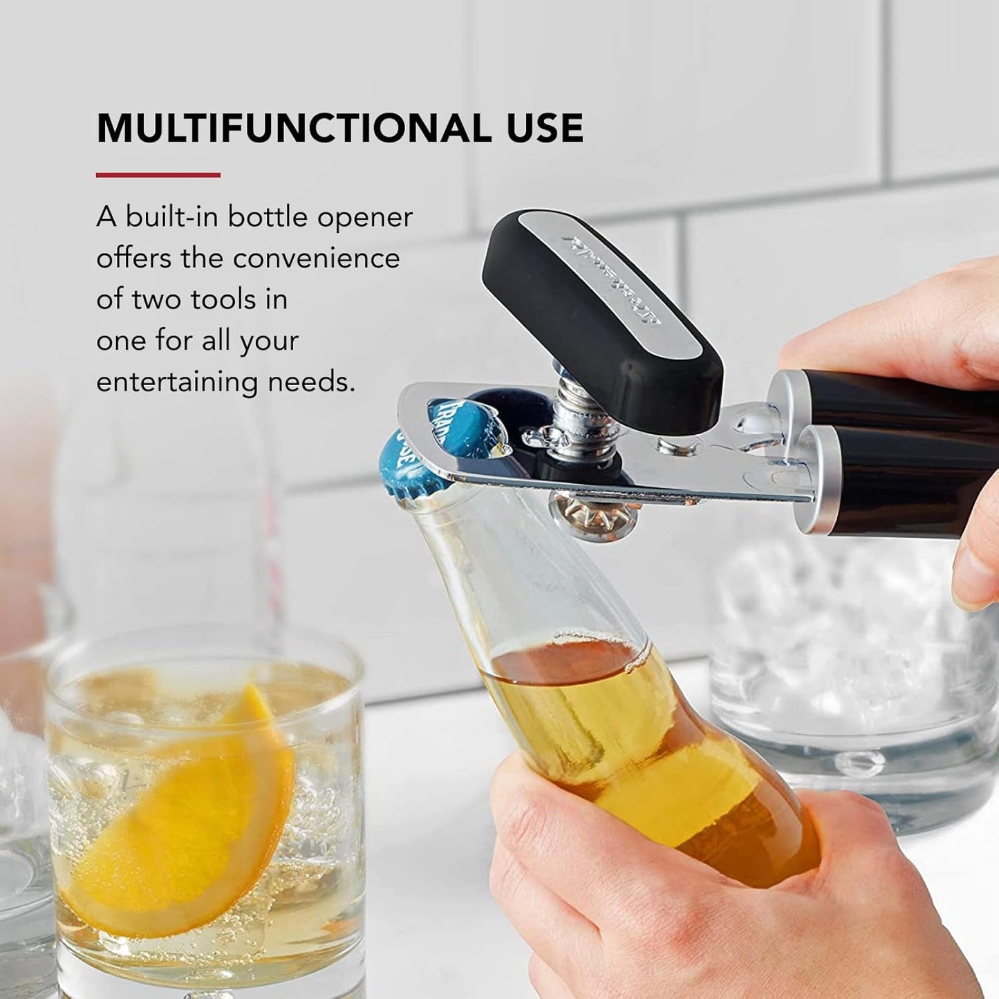 Multifunction Can Opener and Bottle Opener Easy to Use, Razor Sharp Stainless Steel Cutting Wheel, Soft Ergonomic Handles
