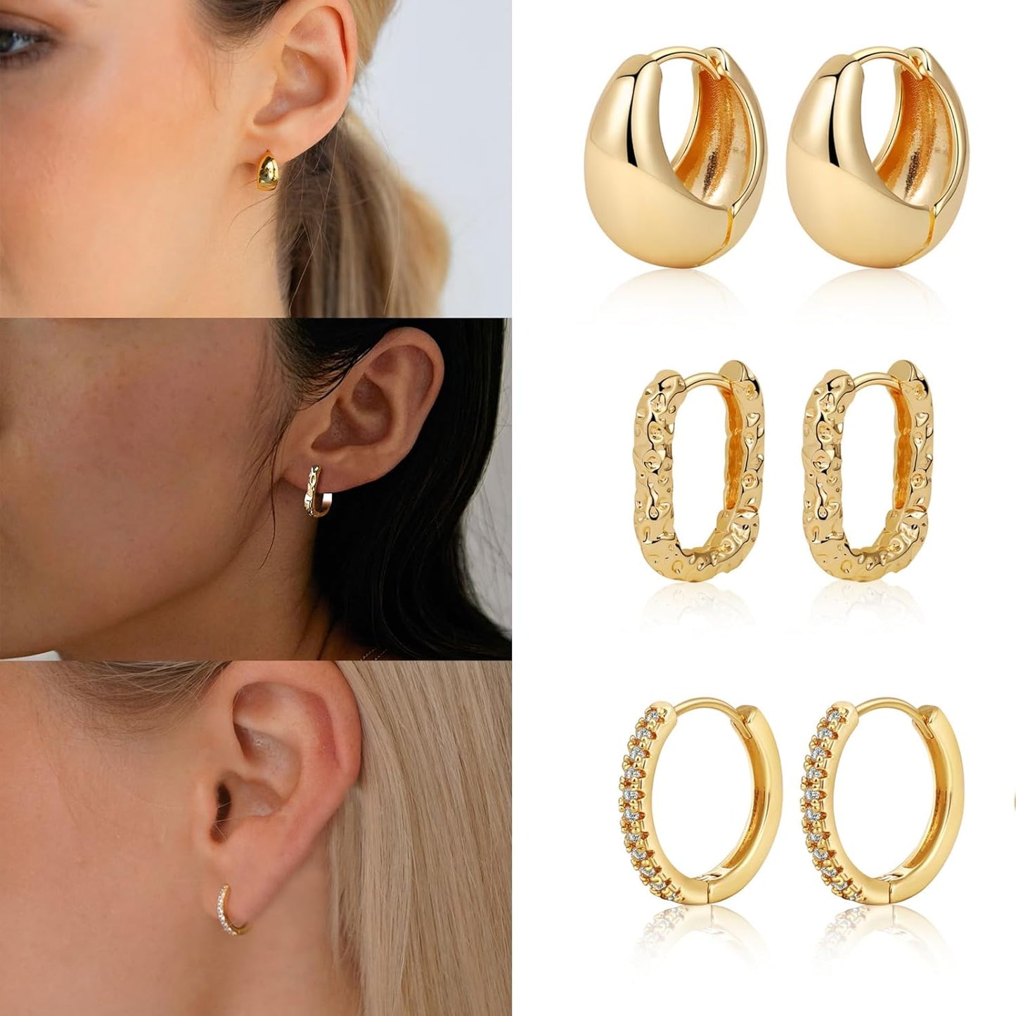 Gold Hoop Earrings Set for Women Trendy, 14K Gold Plated Lightweight Small Gold/Silver Hoop Earrings for Women Chunky Open