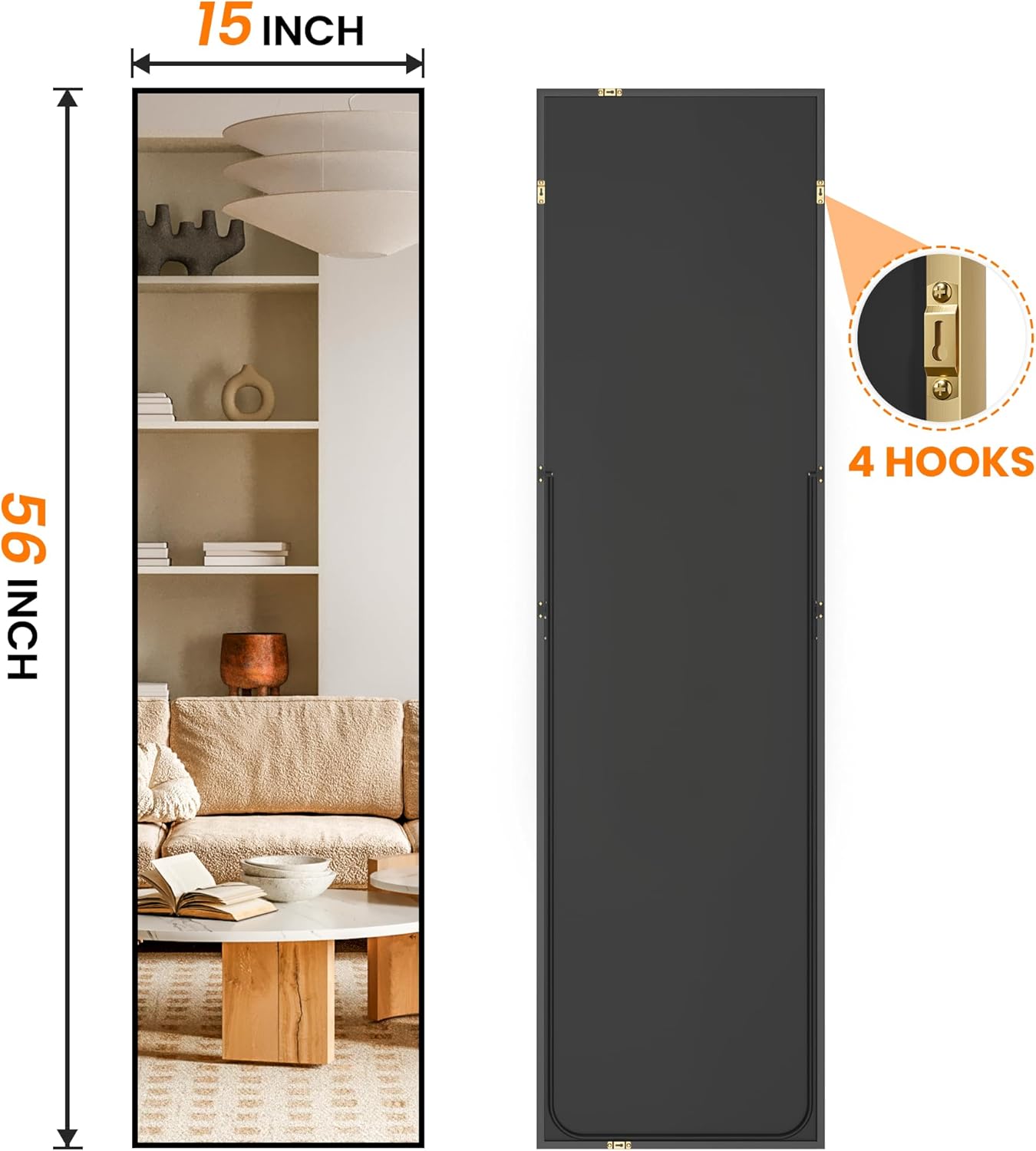 Full Length Mirror, Standing Large Floor Mirror with Aluminum Frame for Bedroom, Living Room