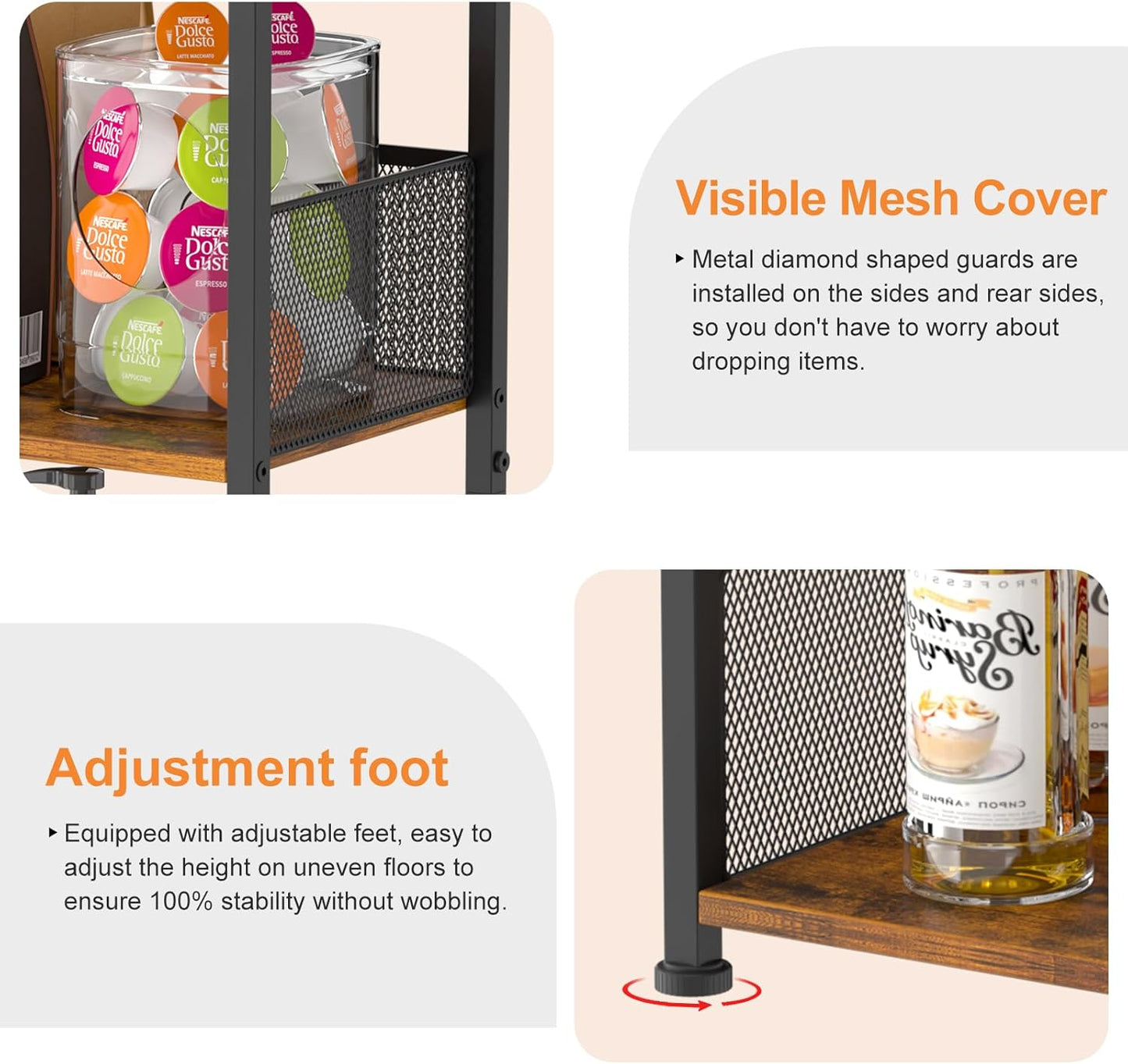 Mini Floor Standing Coffee Bar Shelf,3-Tier Small Coffee Table,Corner Farmhouse Coffee Bar Cabinet;Dining Room
