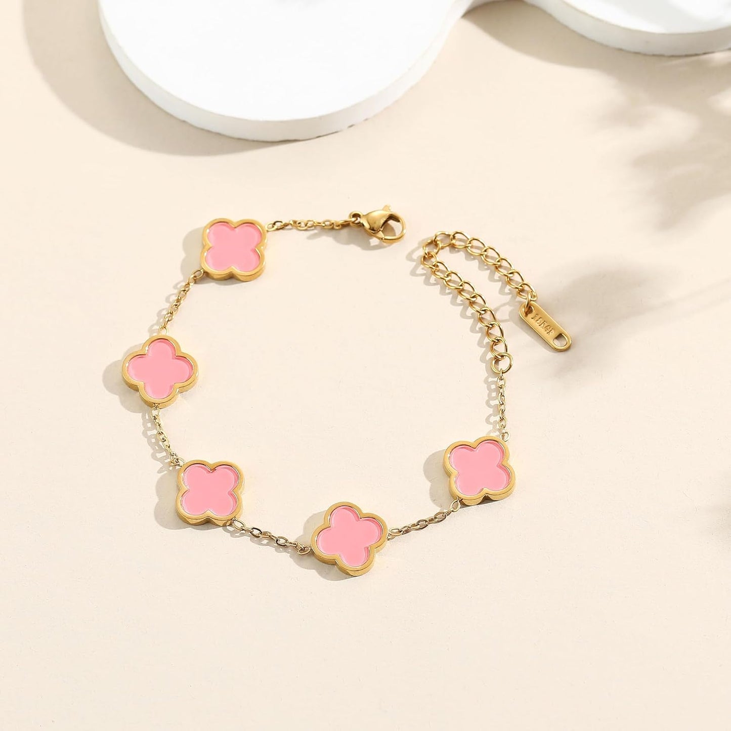18K Gold Plated Clover Lucky Bracelet for Women White/Black/Red/Green Flower Four Leaf Link Bracelets