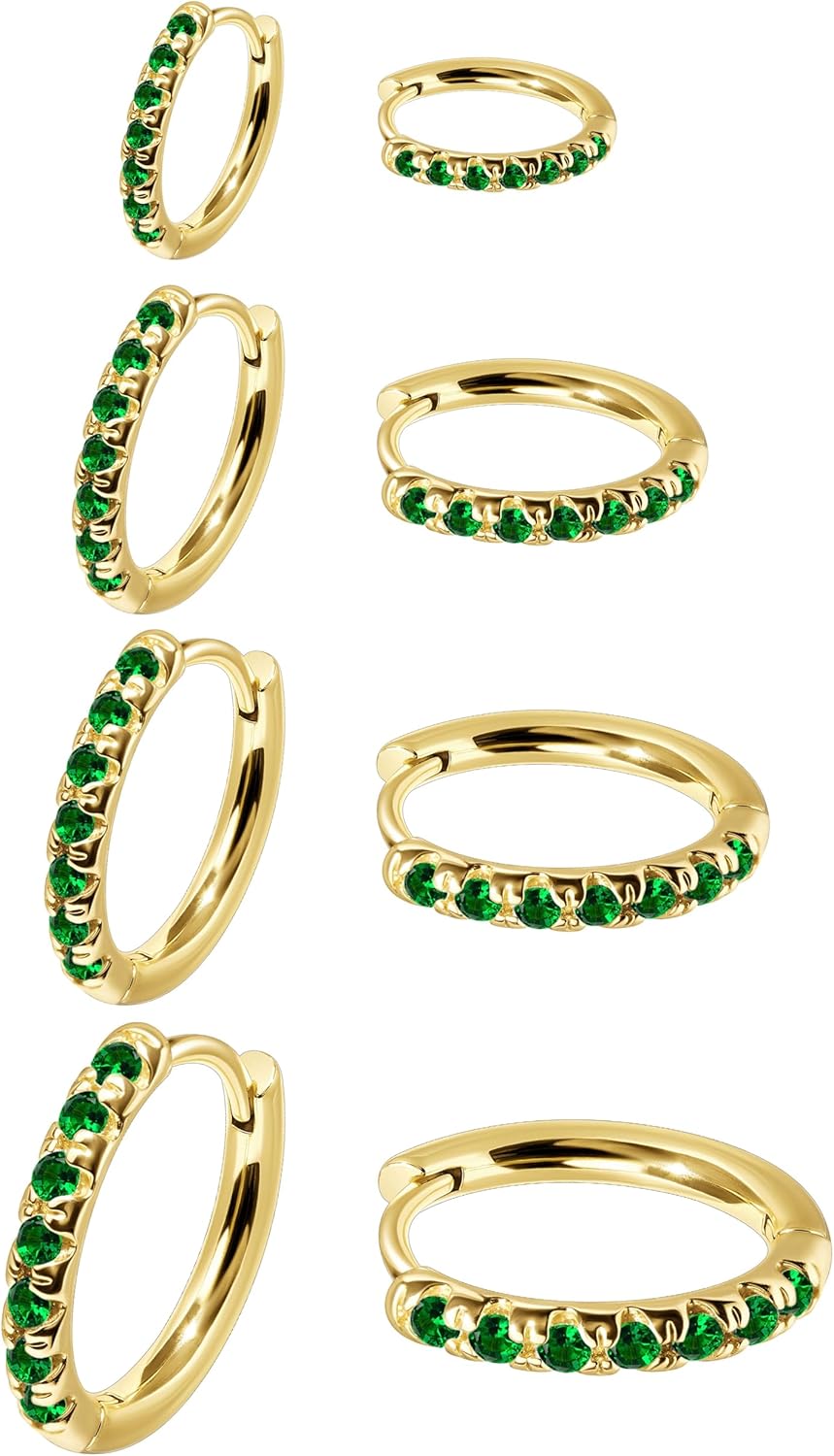 Small Gold Huggie Hoop Earrings Set for Women Men Hypoallergenic 14K Plated Stack Cartilage Earrings, Multiple Piercing