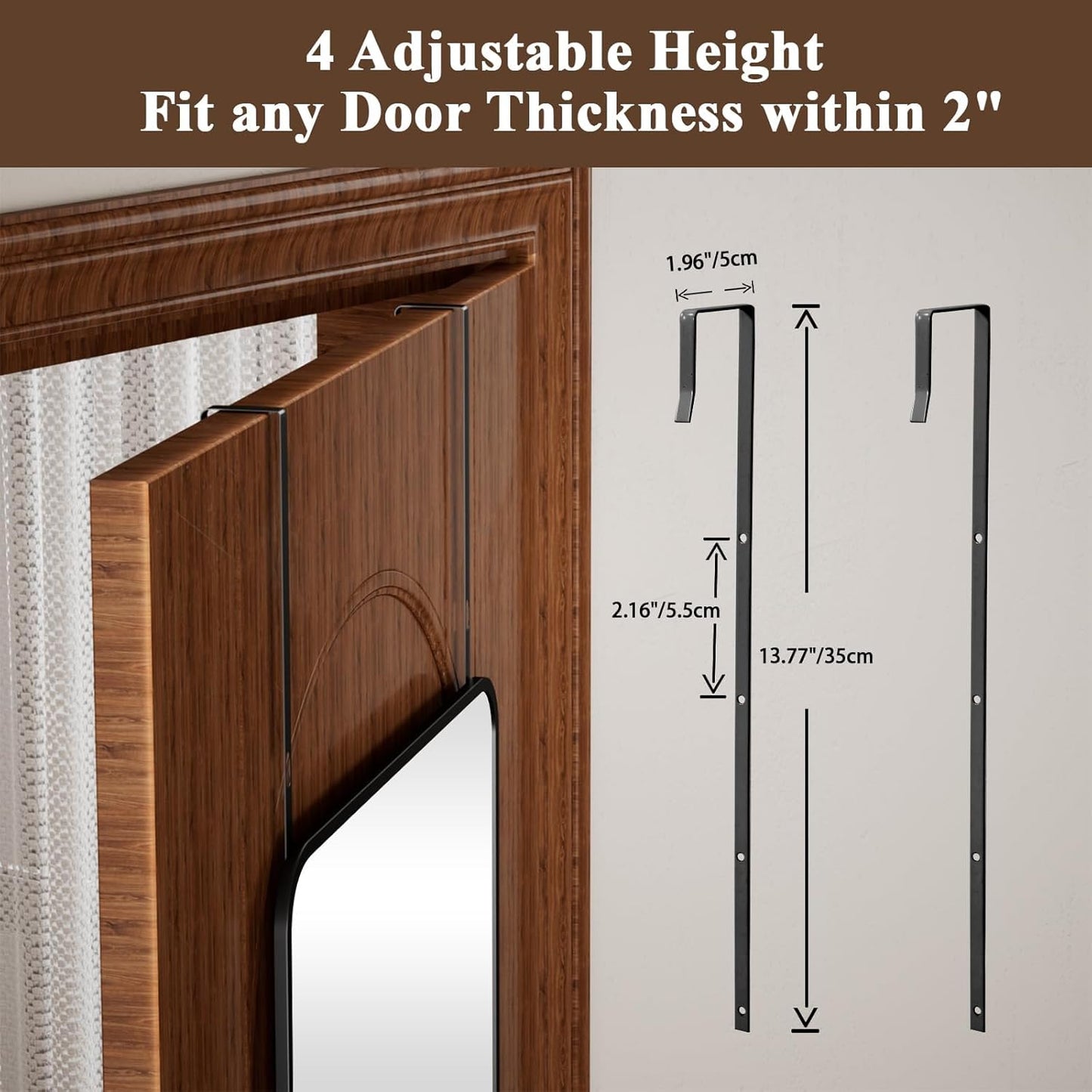 14"x48" Full Length Over The Door Mirror - Aluminum Alloy Frame Full with Height-Adjustable Hangers