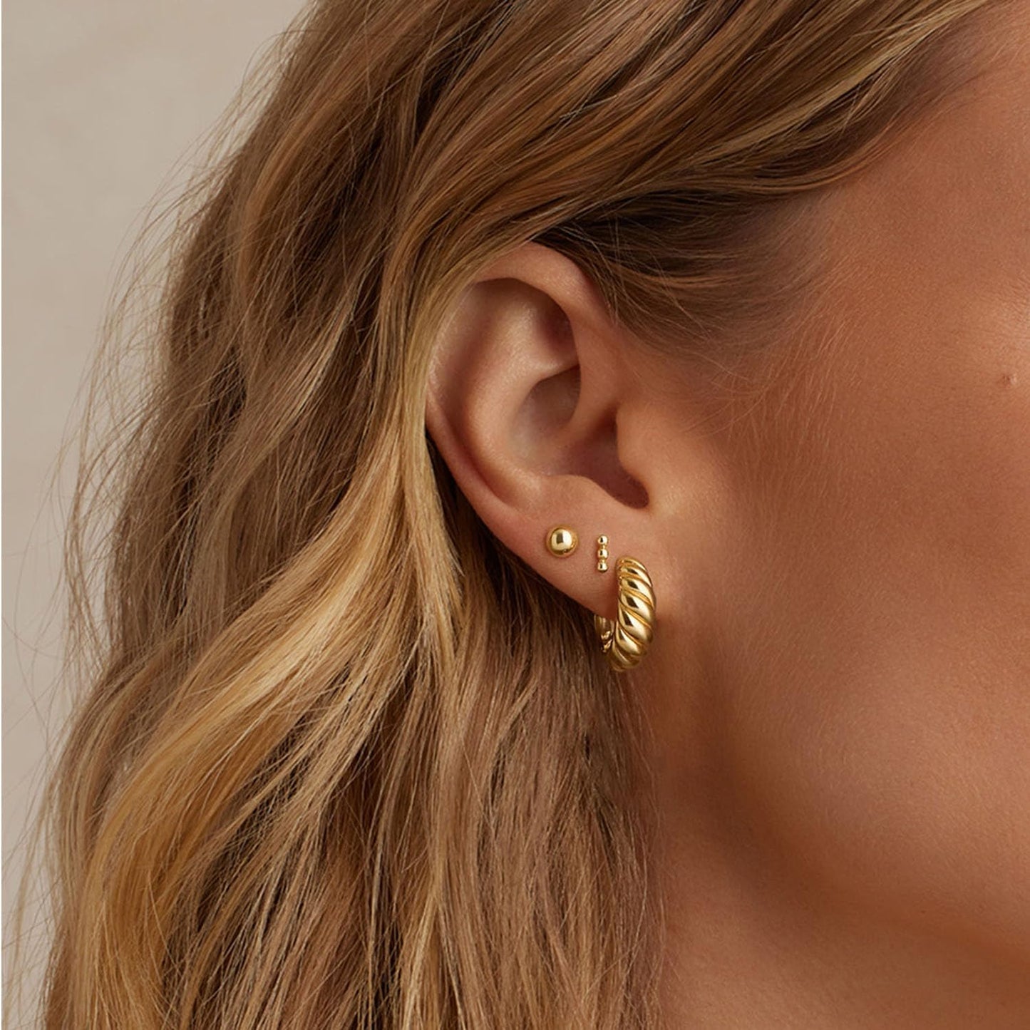 Freekiss 3 Pairs Gold Hoop Earrings Set: Dainty Stud Earrings Trendy Small 14K Gold Plated Hypoallergenic Dangle Cartilage
